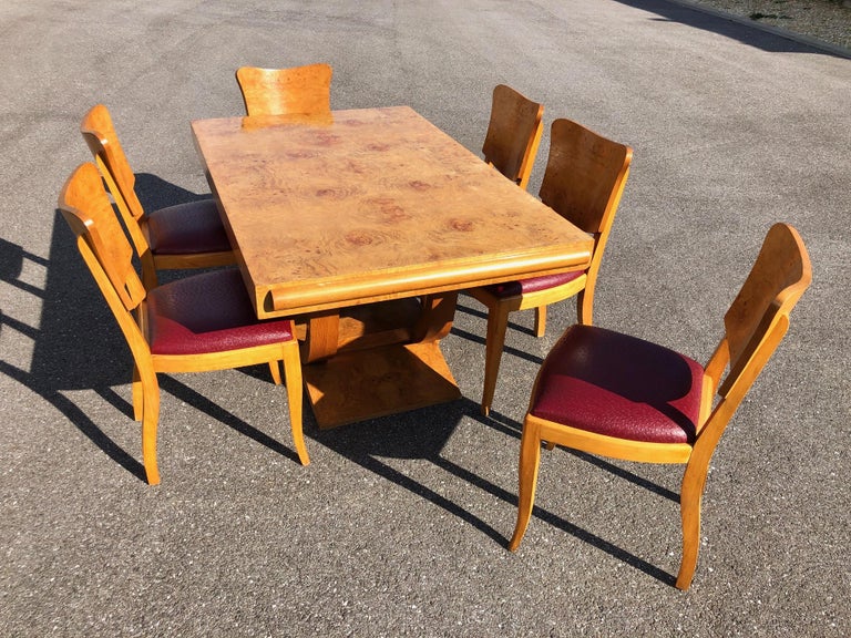 Art Deco Dining Set in Burl Wood For Sale at 1stDibs