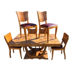 Vintage Art Deco Dining Set in Burl Wood