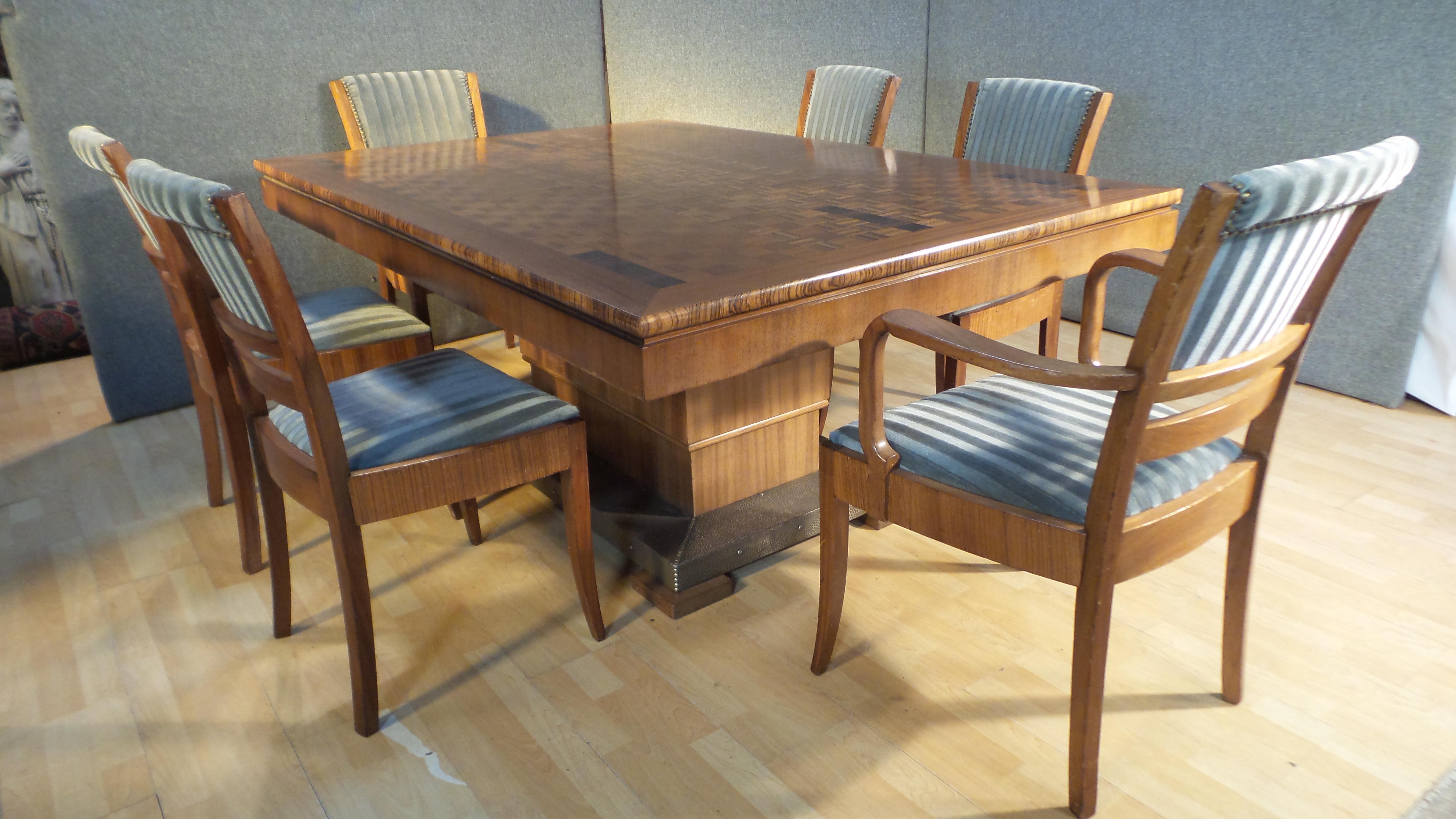 An outstanding Art Deco table of excellent quality dating from circa 1930 

purchased from a family in Belgium who recalls it was designed by De Coene

The table has the most exceptional and iconic base with an inverted stepped base to a