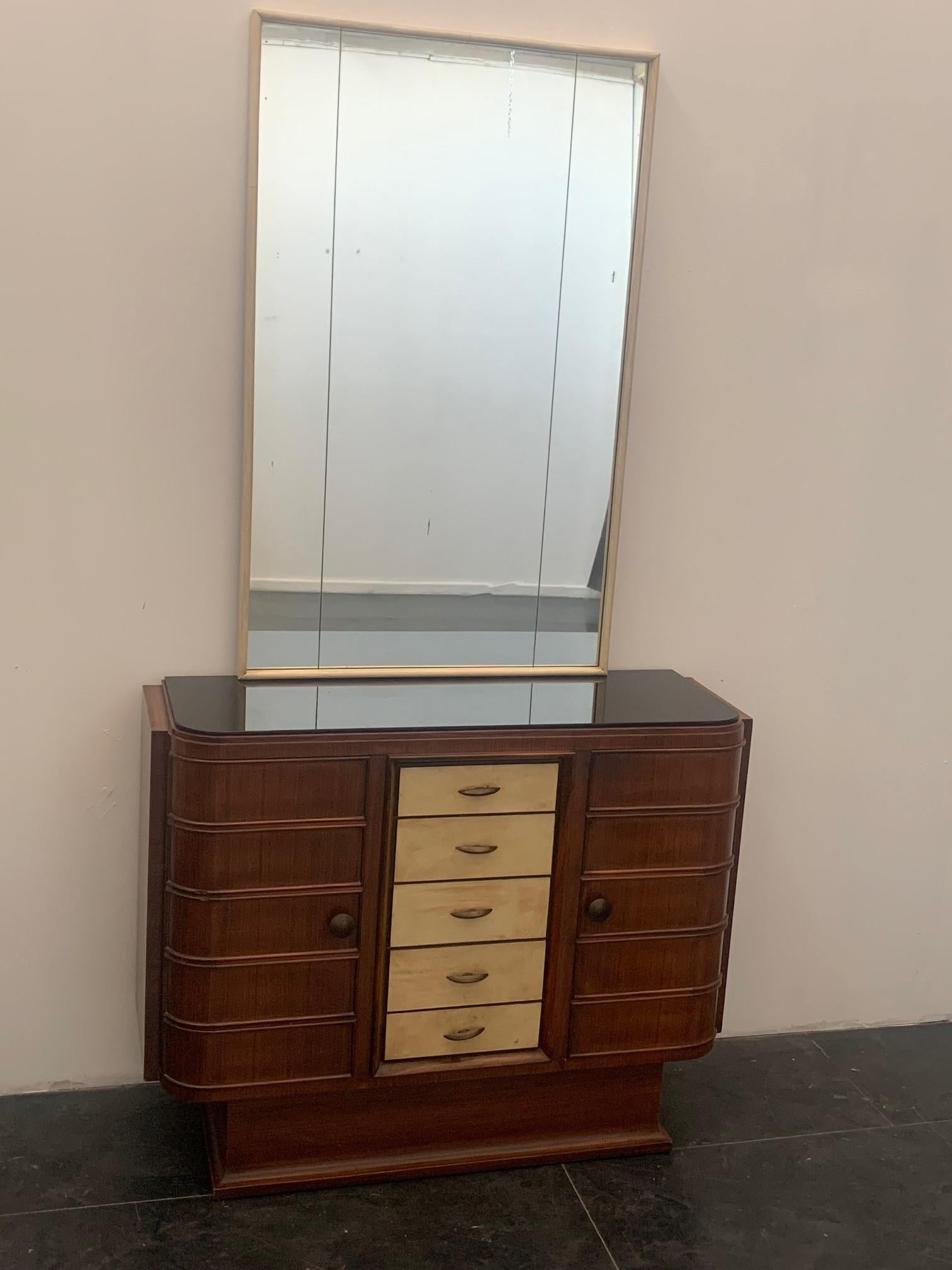 Art Deco Dining Set Sideboard, Bar Cabinet, Table, Chairs in Rosewood and Parchm For Sale 4