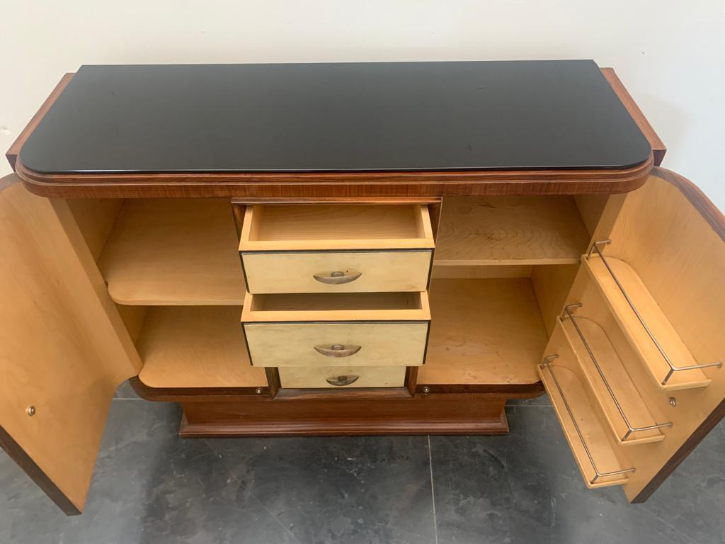 Art Deco Dining Set Sideboard, Bar Cabinet, Table, Chairs in Rosewood and Parchm For Sale 6