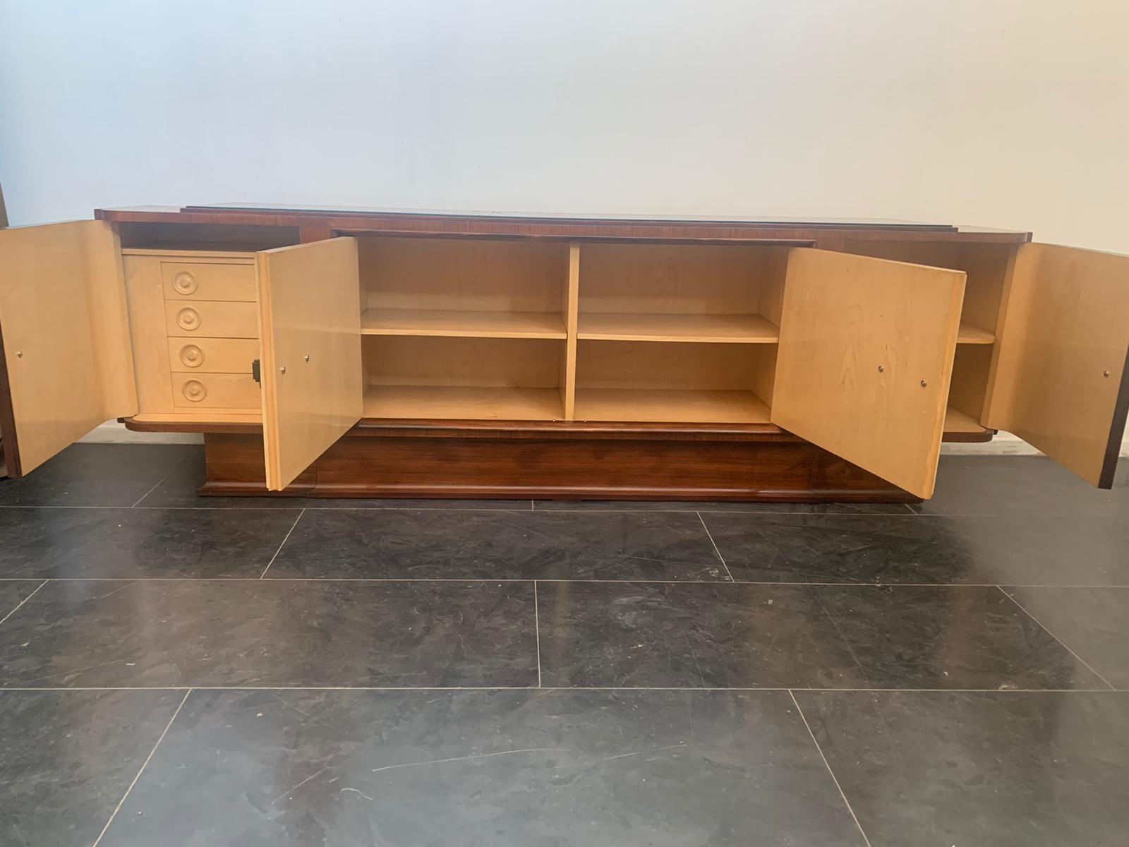 Art Deco Dining Set Sideboard, Bar Cabinet, Table, Chairs in Rosewood and Parchm For Sale 2