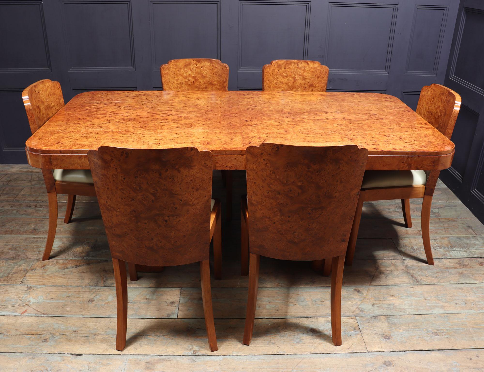 Art Deco Dining Table and Chairs in Burr Walnut 4