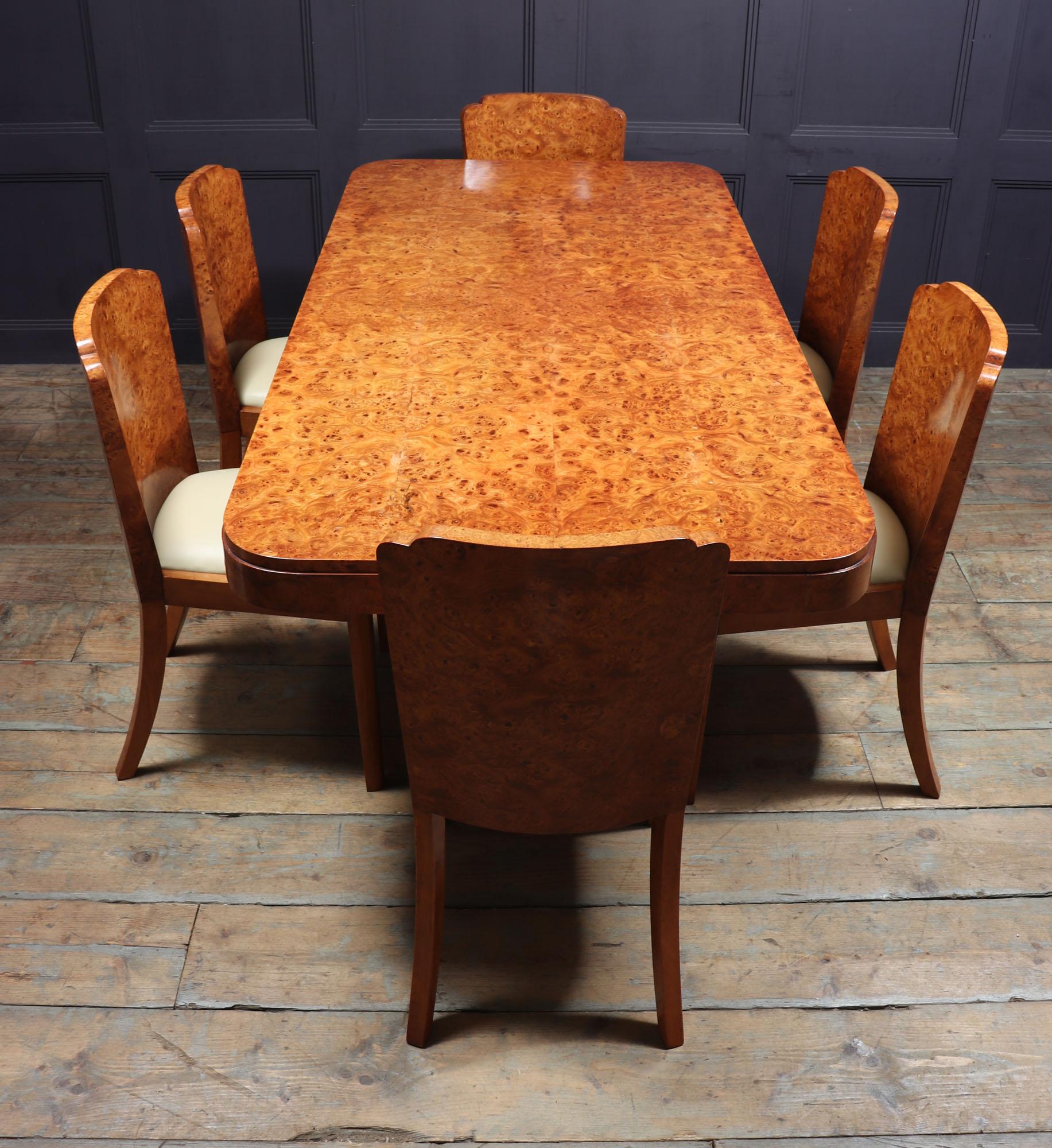 Art Deco Dining Table and Chairs in Burr Walnut 6