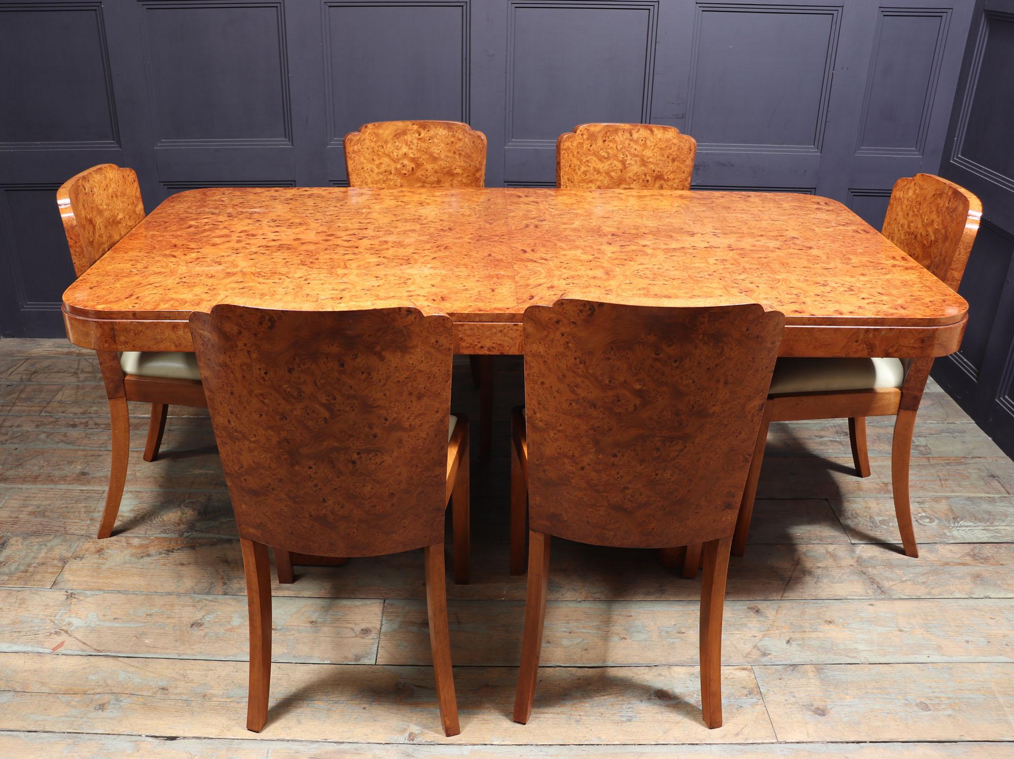 Art Deco Dining Table and Chairs in Burr Walnut 2