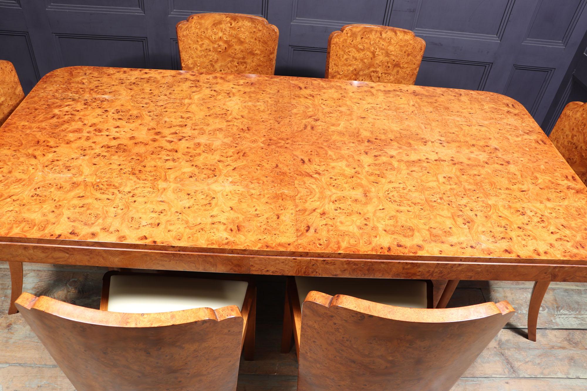 Art Deco Dining Table and Chairs in Burr Walnut 3