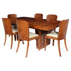 Art Deco Dining Table and Chairs in Burr Walnut