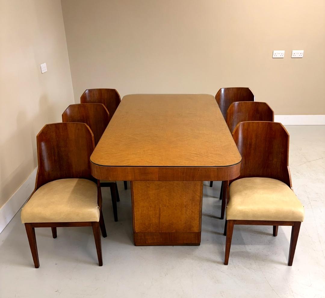 Veneer Art Deco Dining Table And Six Chairs Suite For Sale