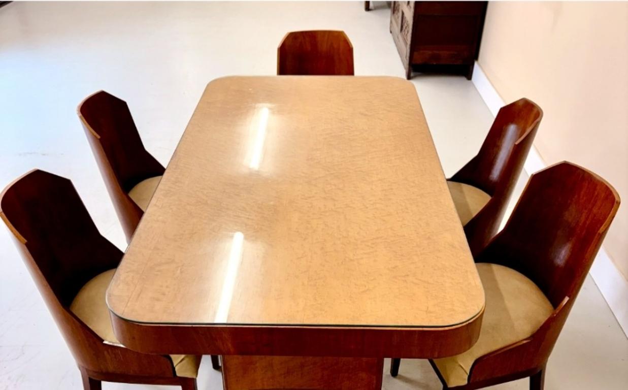 Leather Art Deco Dining Table And Six Chairs Suite For Sale
