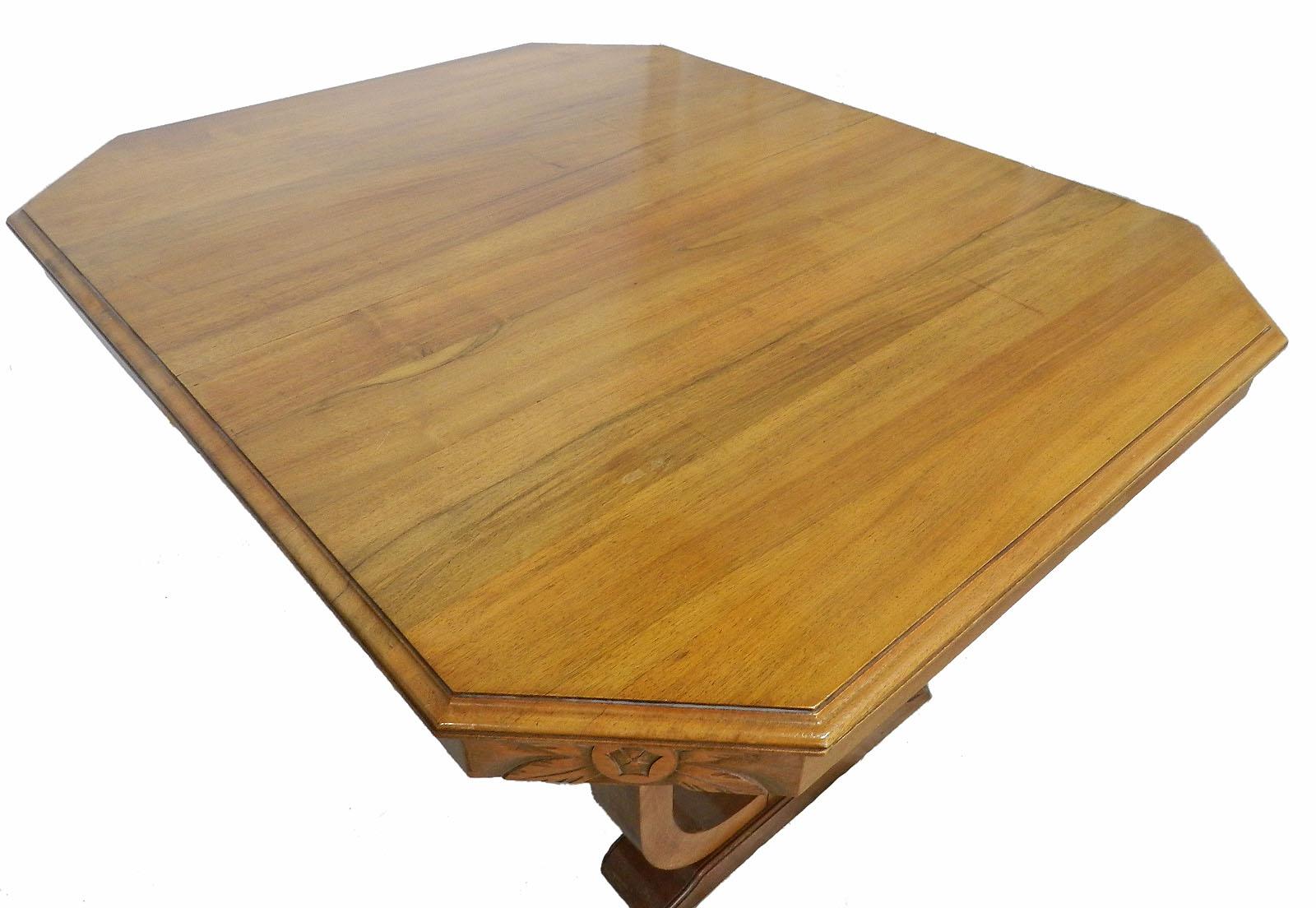 Art Deco dining table French circa 1930 Sue et Mare style
Honey walnut 
This table will extend if required and take extra leaves if needed
Because most extending French dining tables use unfinished non matching wood leaves we recommend having extra