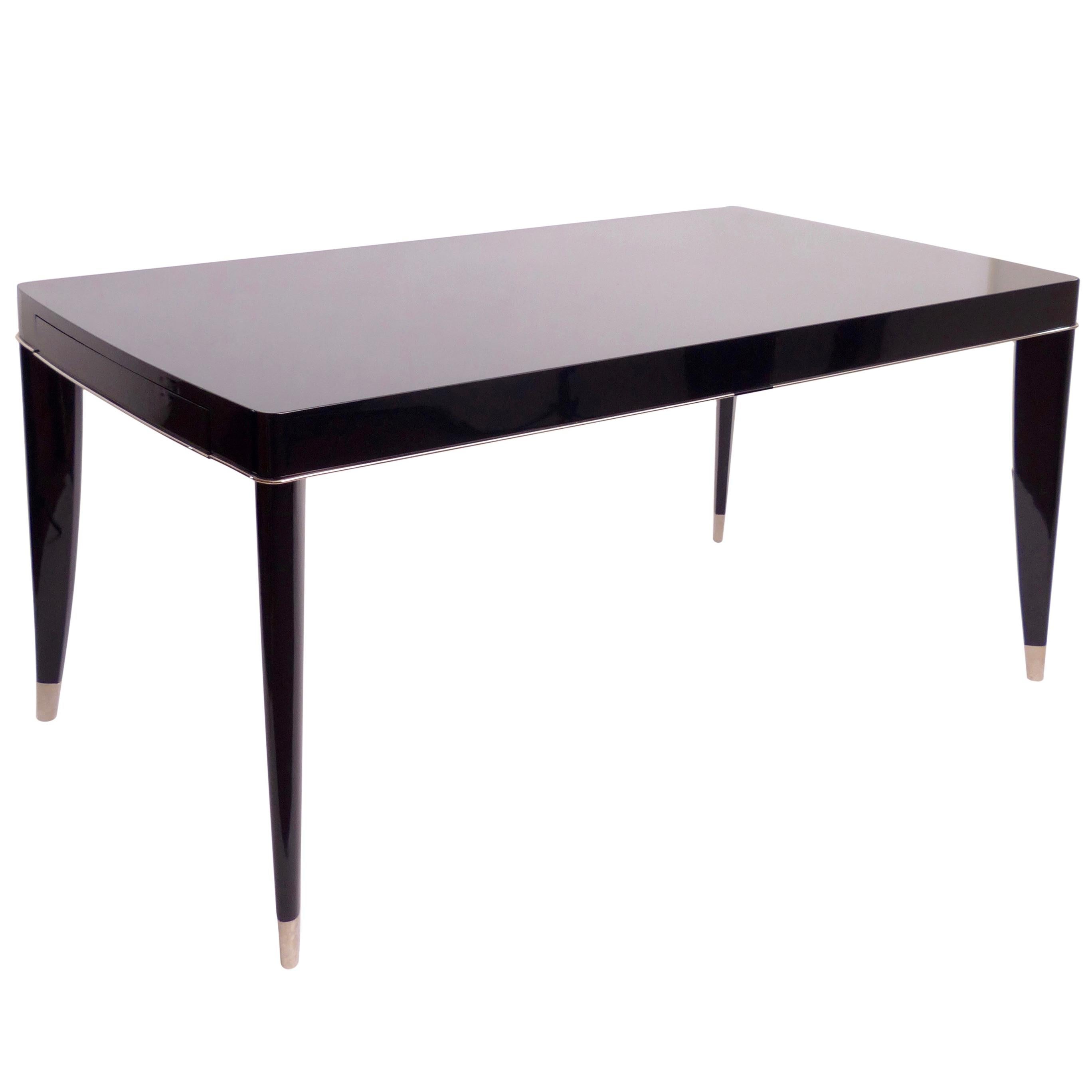Lacquered Art Deco Dining Table in Black Piano Lacquer from De Coene Frères, Belgium 1940s For Sale