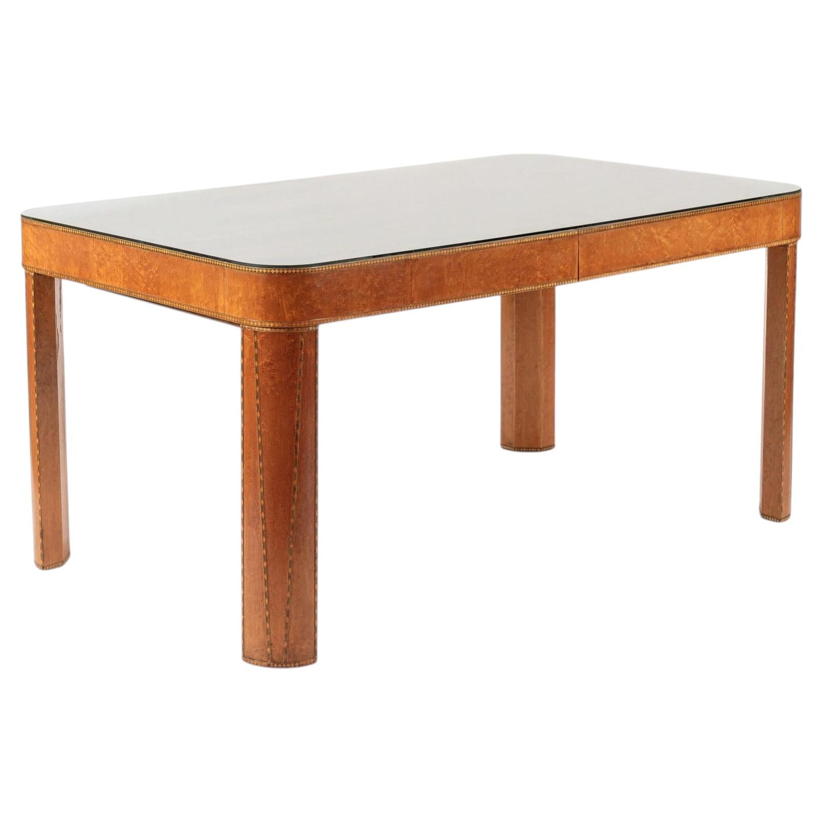 Art Deco Dining Table in Macassar Ebony & Birdseye Maple, Circa 1940