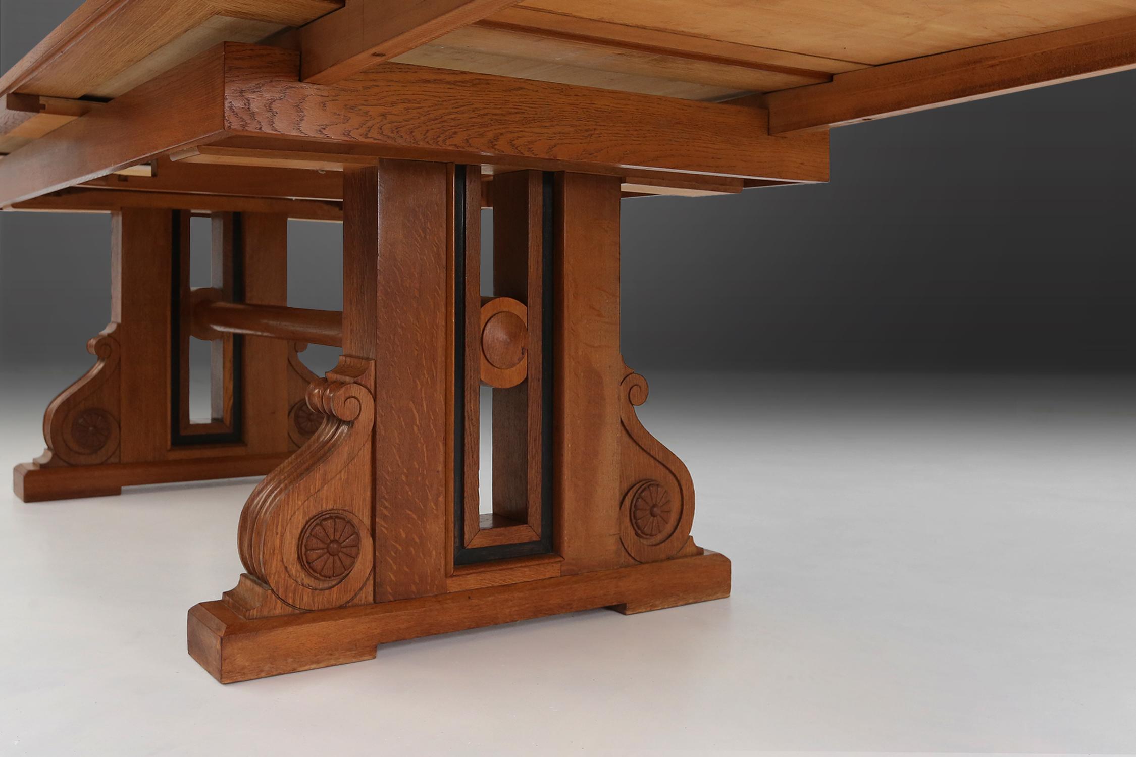 Belgian Art Deco Dining Table in Oak 1940's For Sale