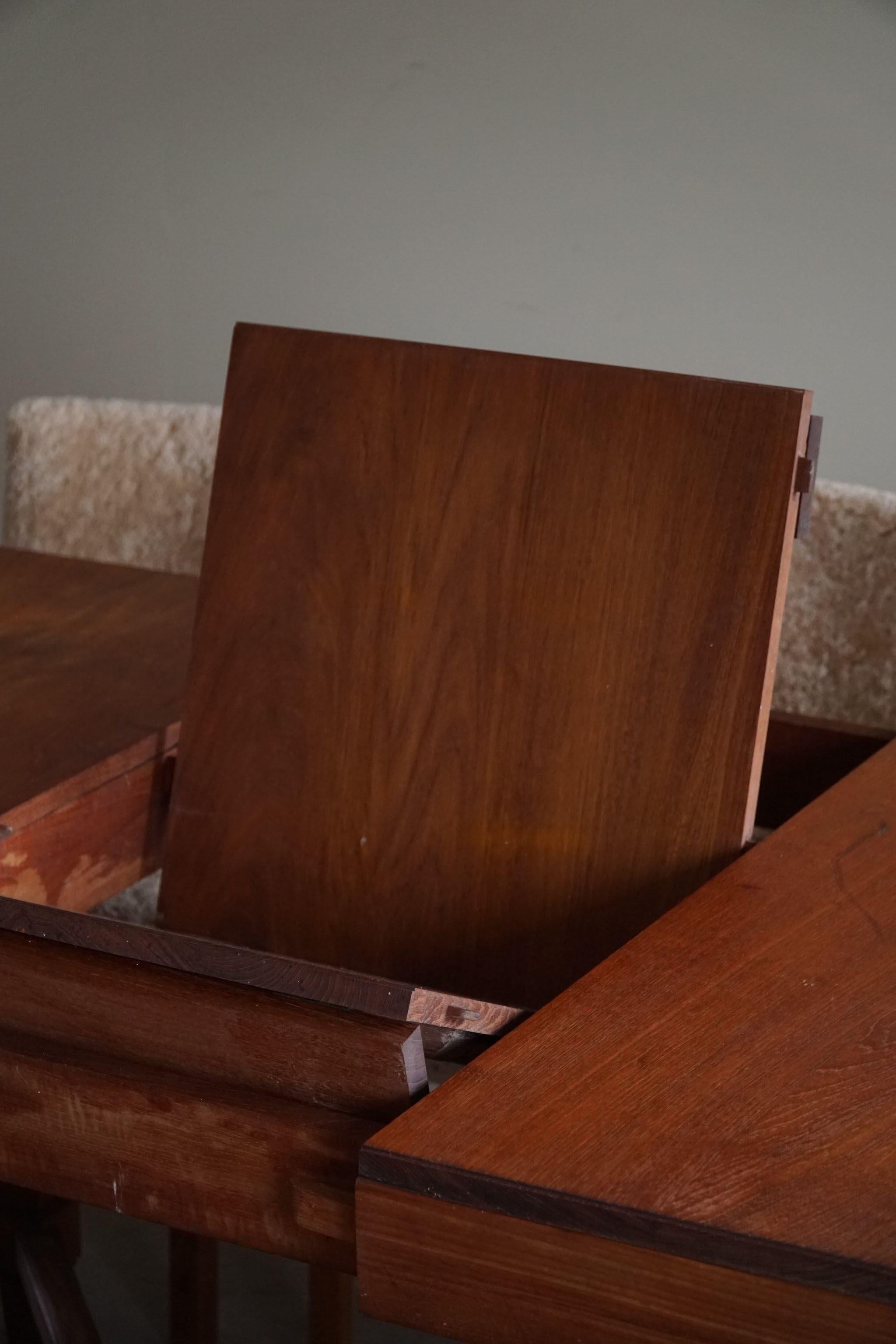 Art Deco Dining Table in Teak, with Butterfly Leaf, Danish Cabinetmaker, 1940s For Sale 3