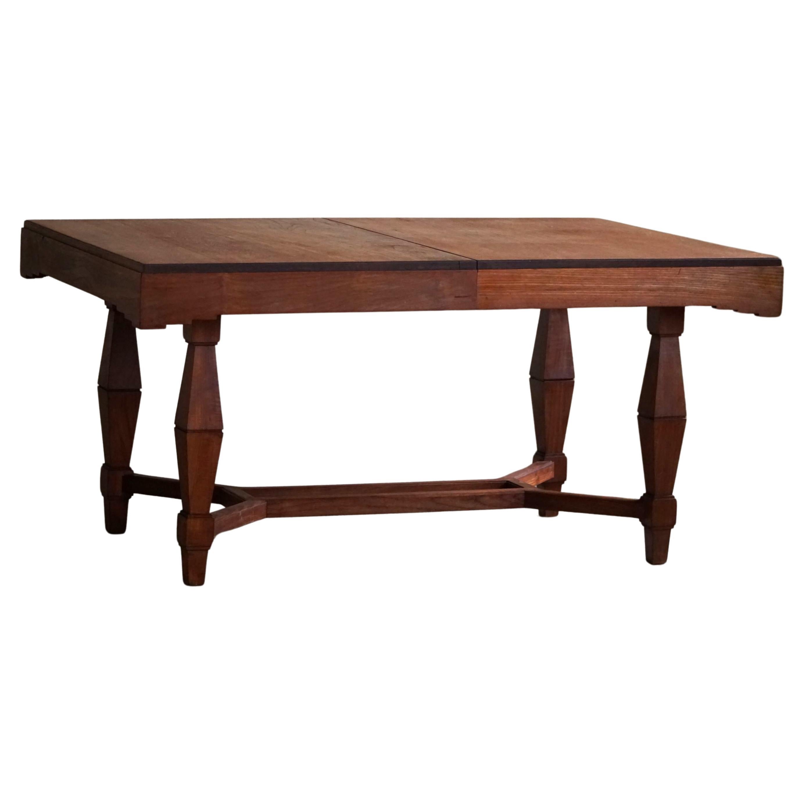 Art Deco Dining Table in Teak, with Butterfly Leaf, Danish Cabinetmaker, 1940s For Sale