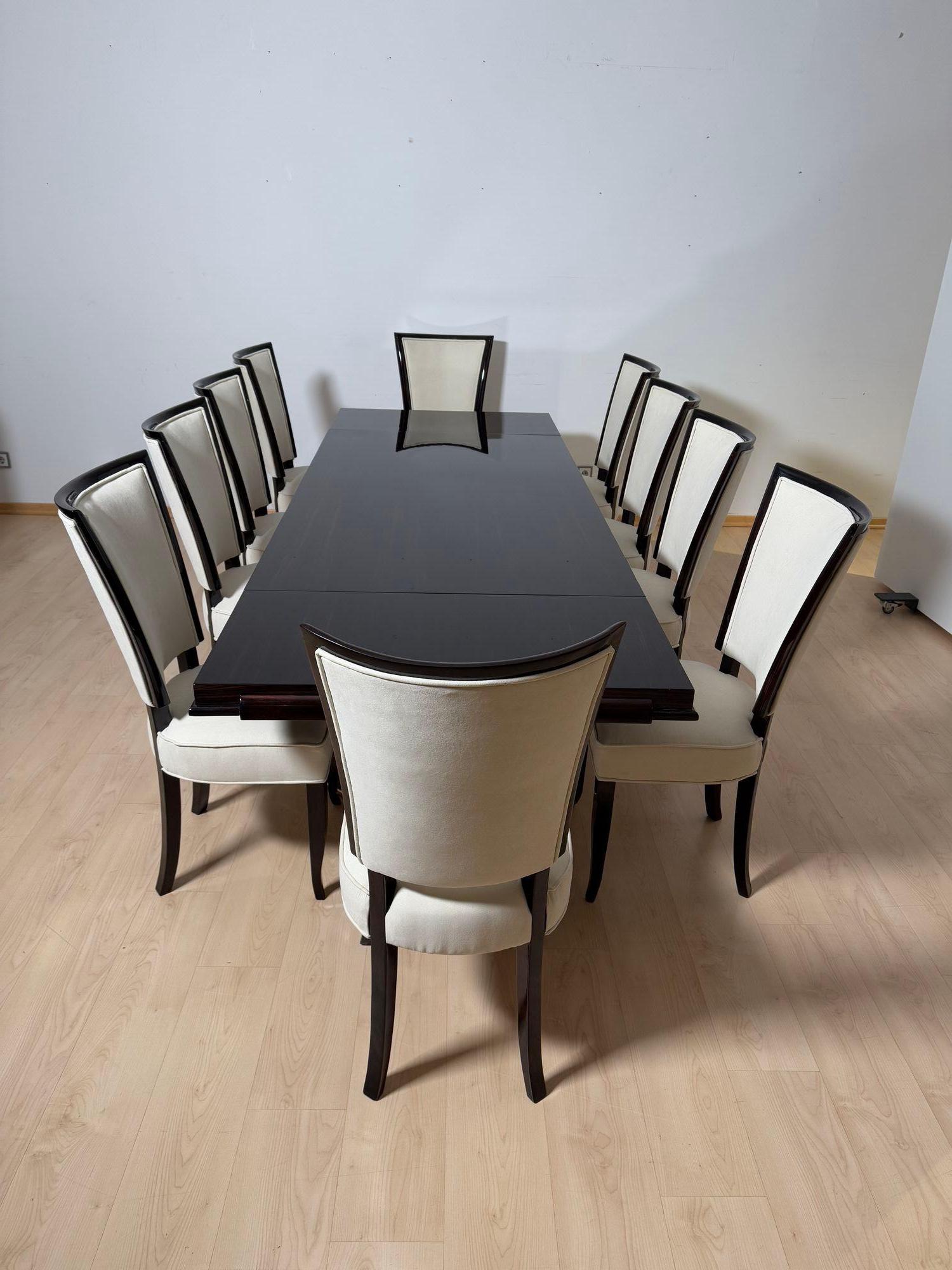 Table de salle à manger Art Deco avec 10 chaises, ébène de Macassar, laiton, Paris circa 1930 en vente 4