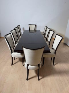 Art Deco Dining Table with 10 Chairs, Macassar Ebony, Brass, Paris circa 1930