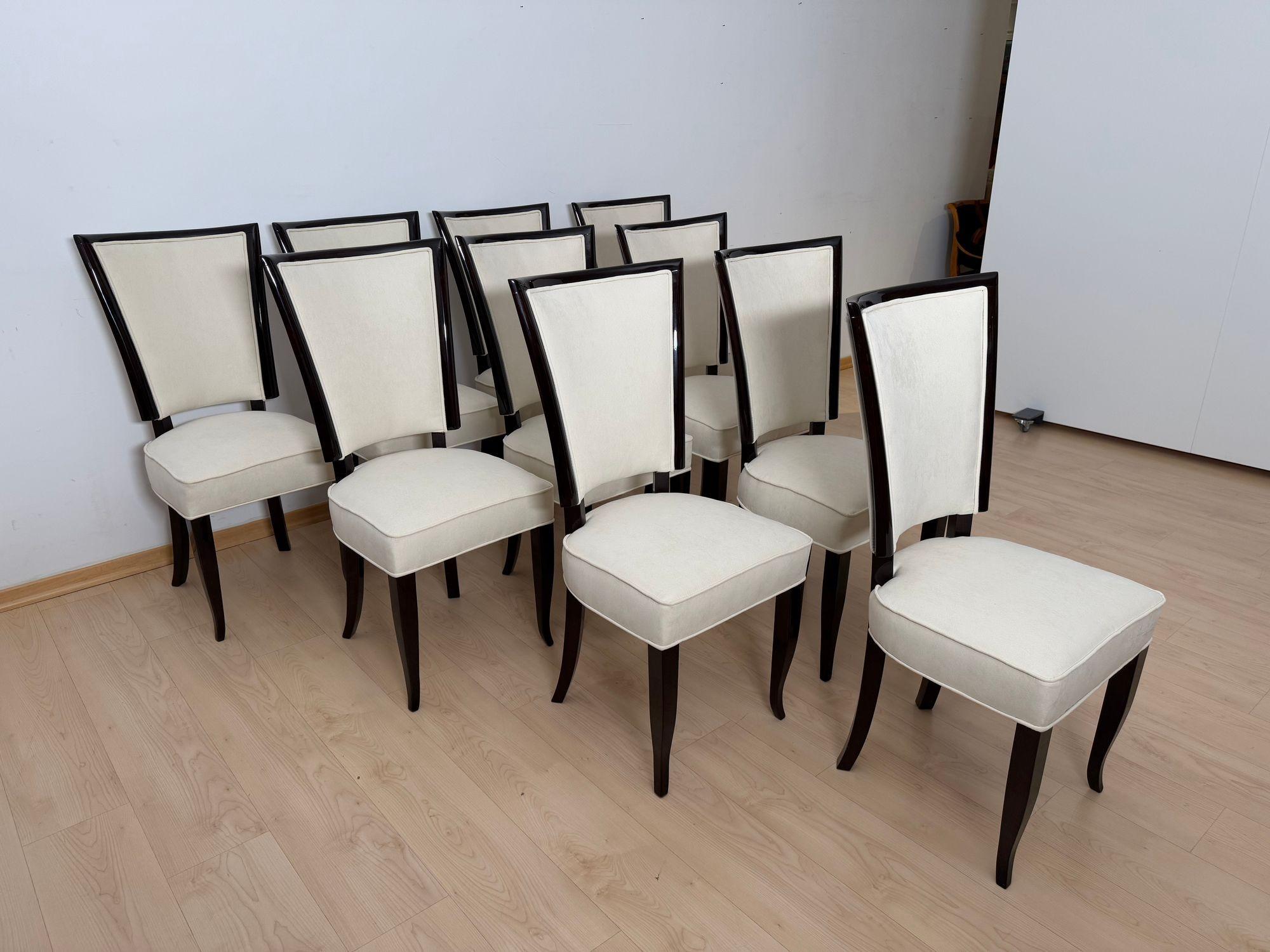 Table de salle à manger Art Deco avec 10 chaises, ébène de Macassar, laiton, Paris circa 1930 en vente 9