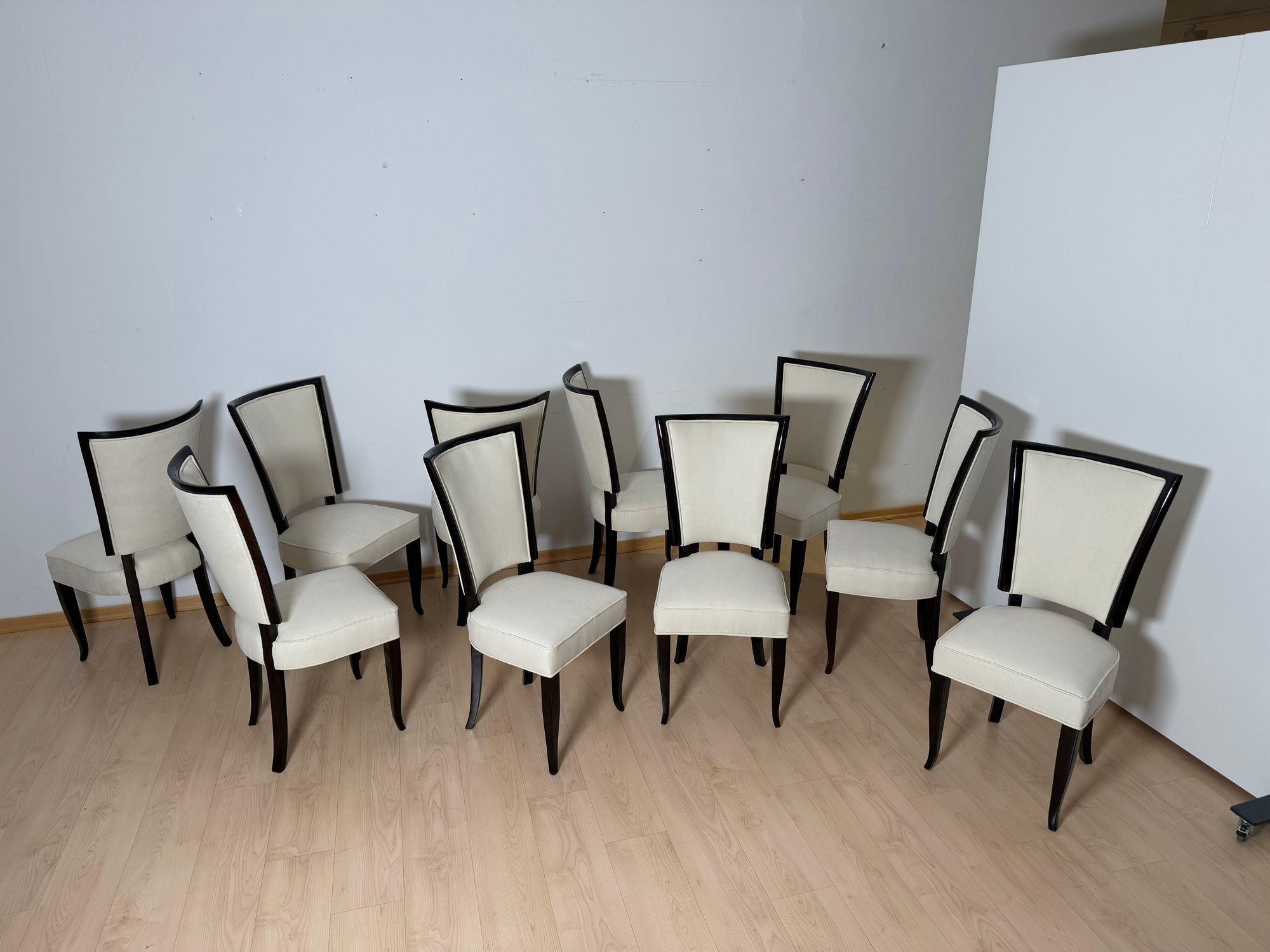 Table de salle à manger Art Deco avec 10 chaises, ébène de Macassar, laiton, Paris circa 1930 en vente 10