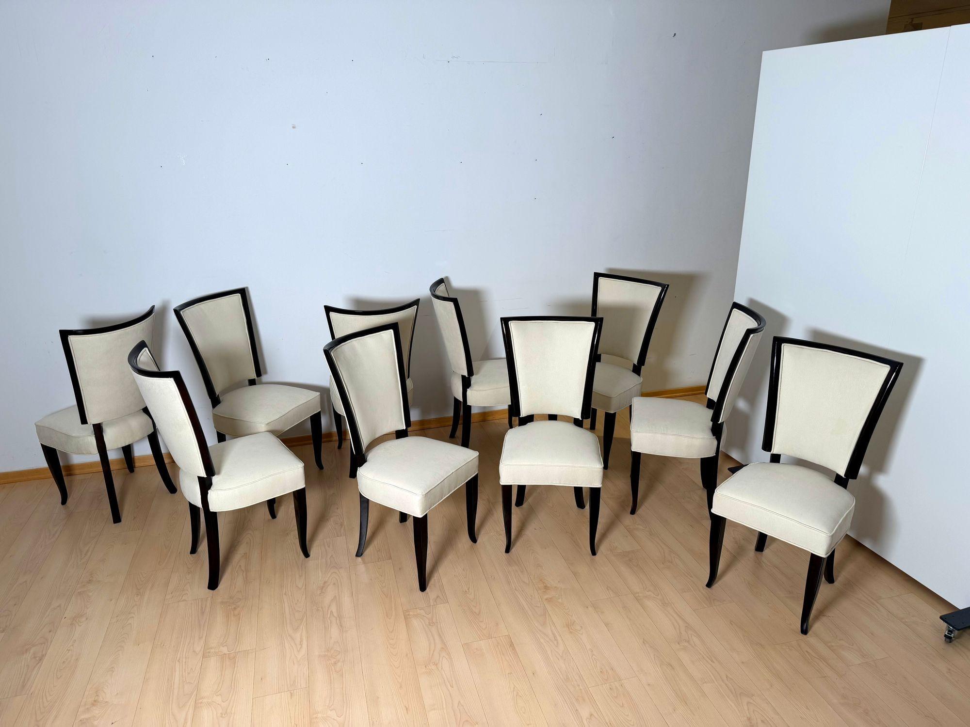 Table de salle à manger Art Deco avec 10 chaises, ébène de Macassar, laiton, Paris circa 1930 en vente 10