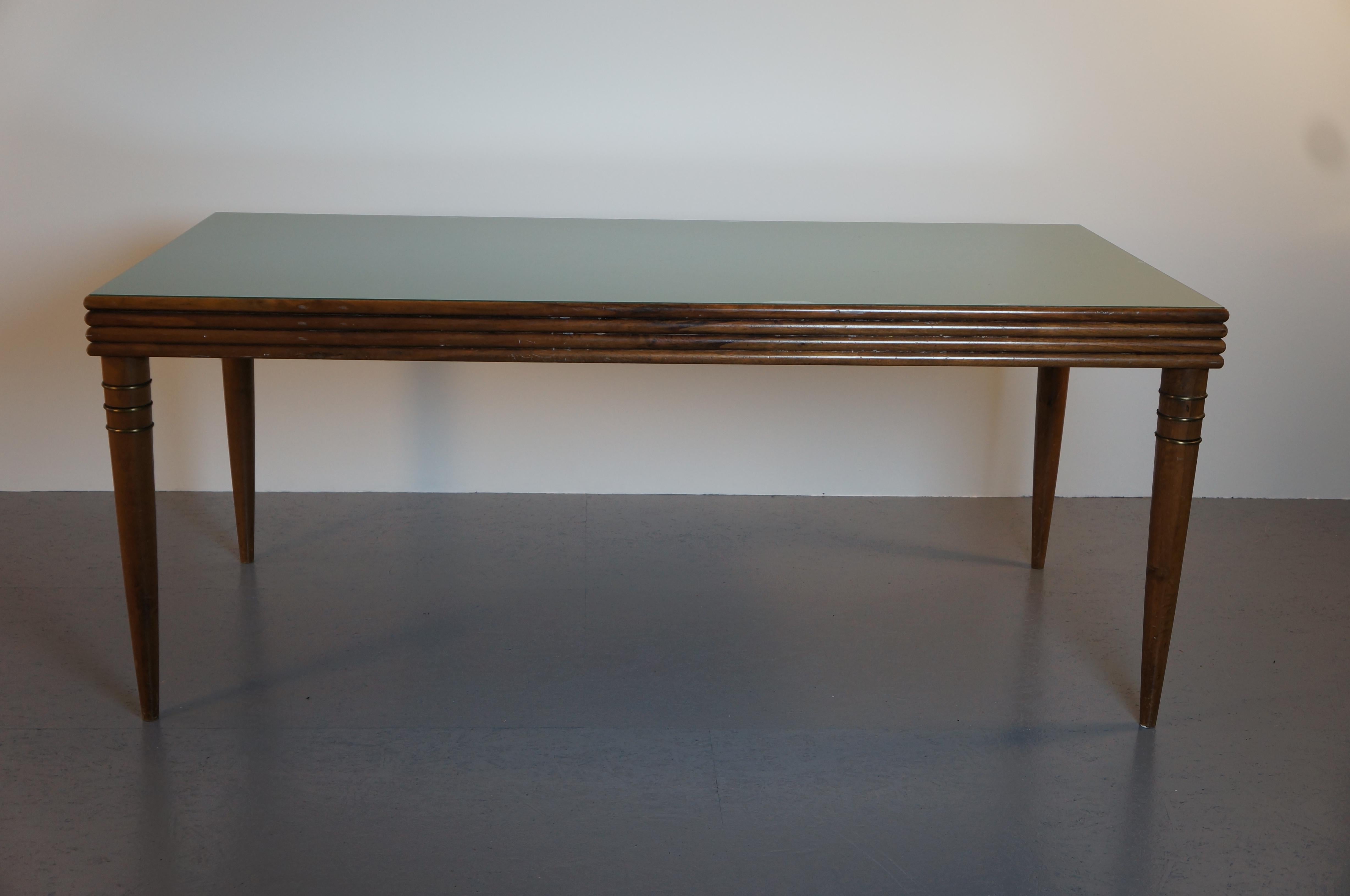 Art Deco Dining Table with British Green Glass Top For Sale 4