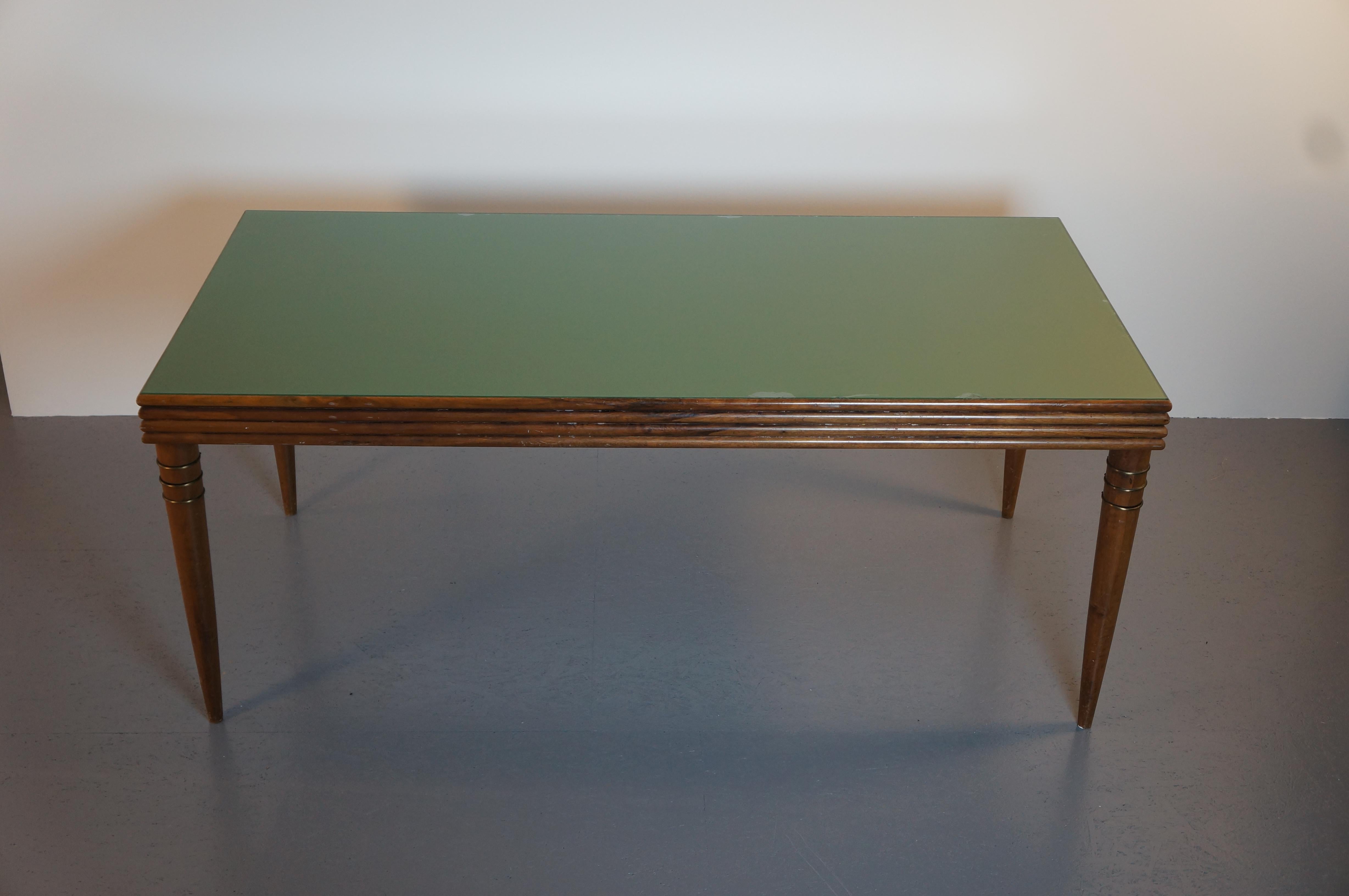 Art Deco Dining Table with British Green Glass Top For Sale 2