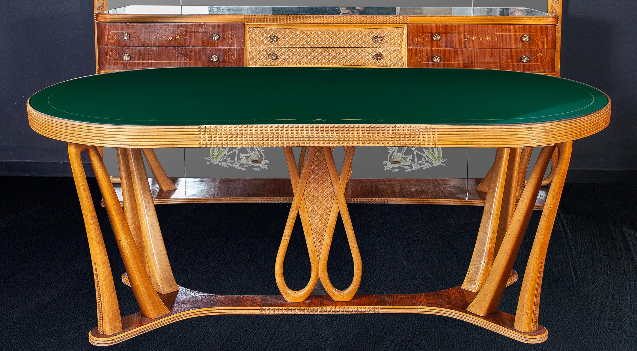 Art Deco Dining Table with Green Glass Top Attributed to Osvaldo Borsani, 1940 4