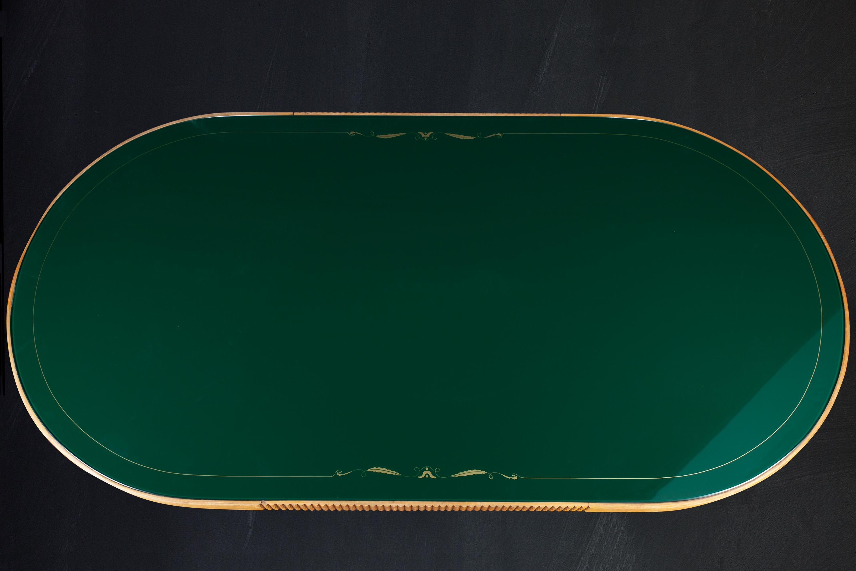 Art Deco Dining Table with Green Glass Top Attributed to Osvaldo Borsani, 1940 3