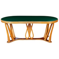 Art Deco Dining Table with Green Glass Top Attributed to Osvaldo Borsani, 1940