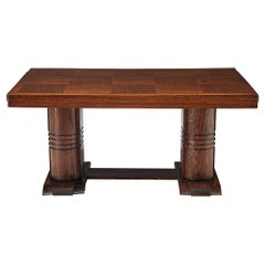 Art Deco Dining Table with Inlayed Top in Oak