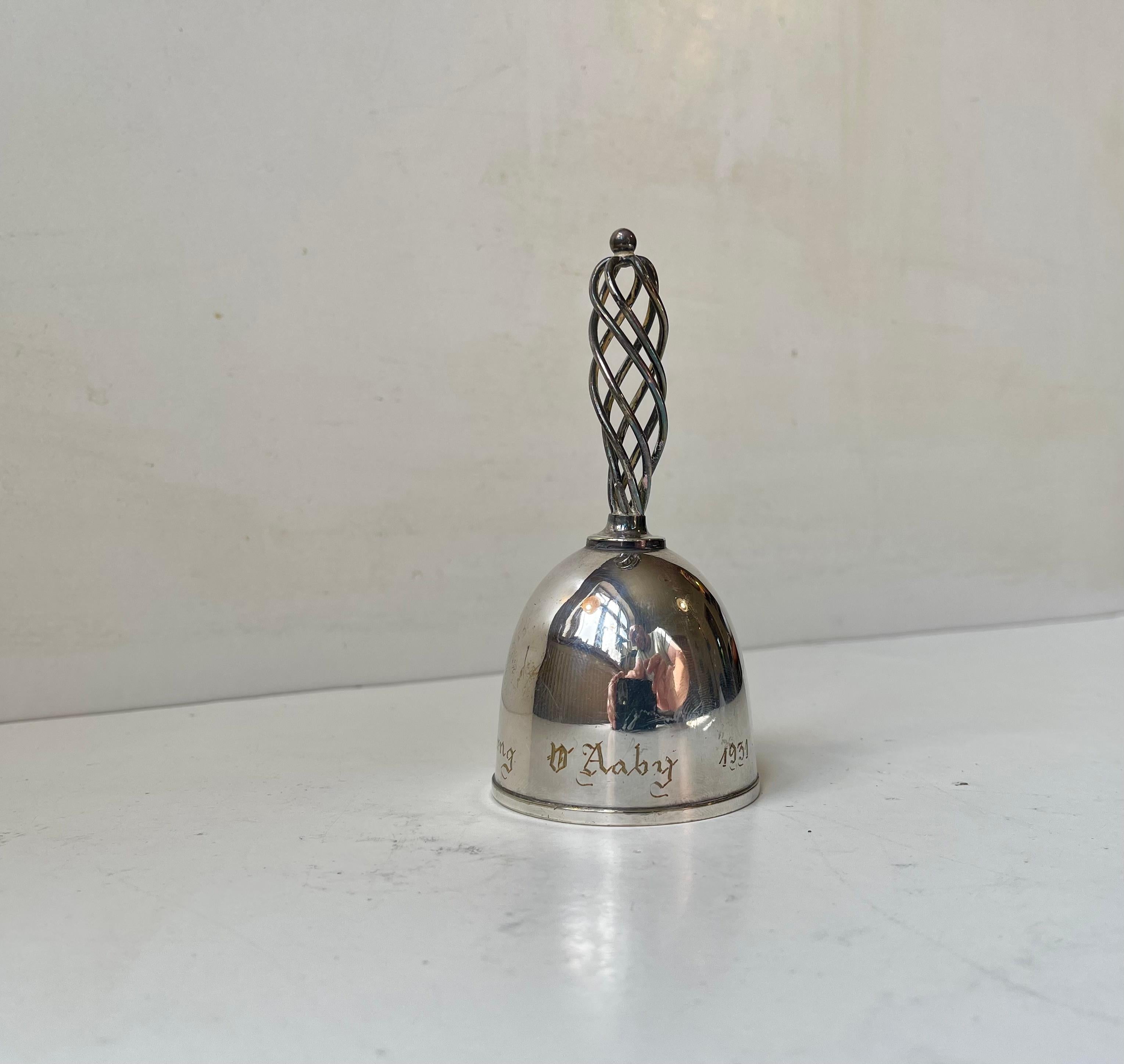 Danese Campana da pranzo o campana da maggiordomo in stile Art Déco in placca d'argento di Hans Jensen, anni '30 in vendita