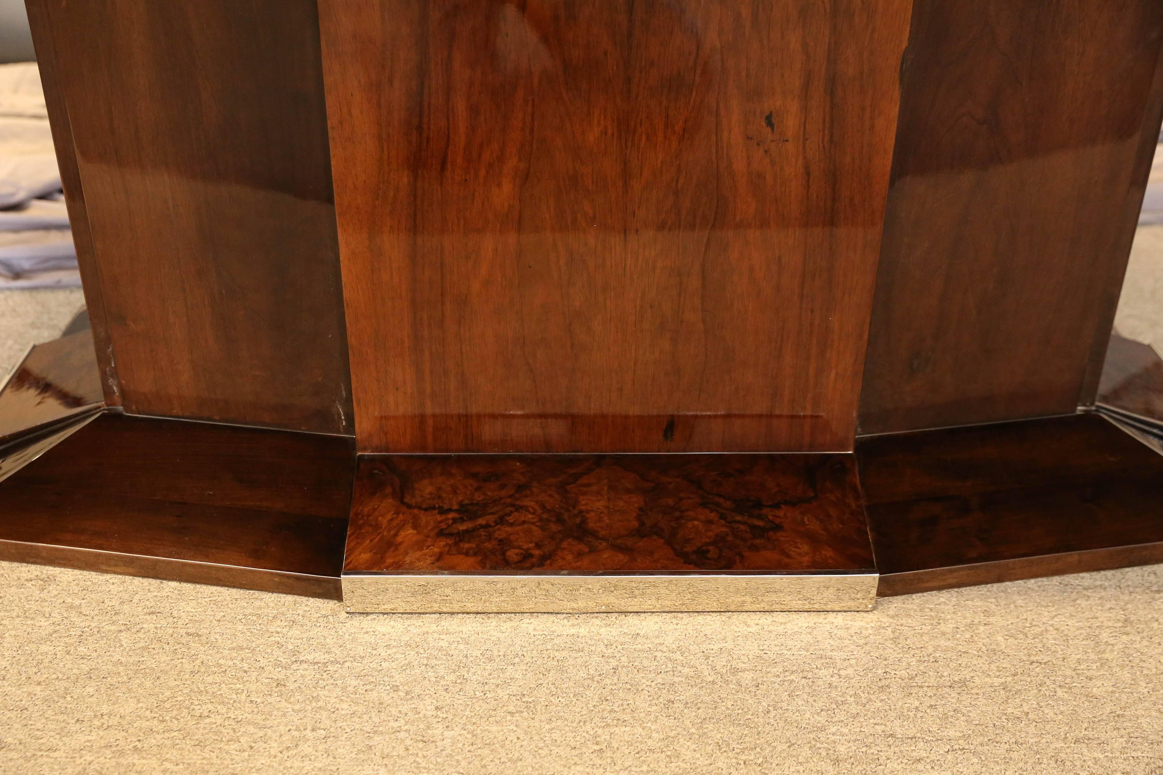 Brass French Art Deco Dining Room Table in Burl Walnut