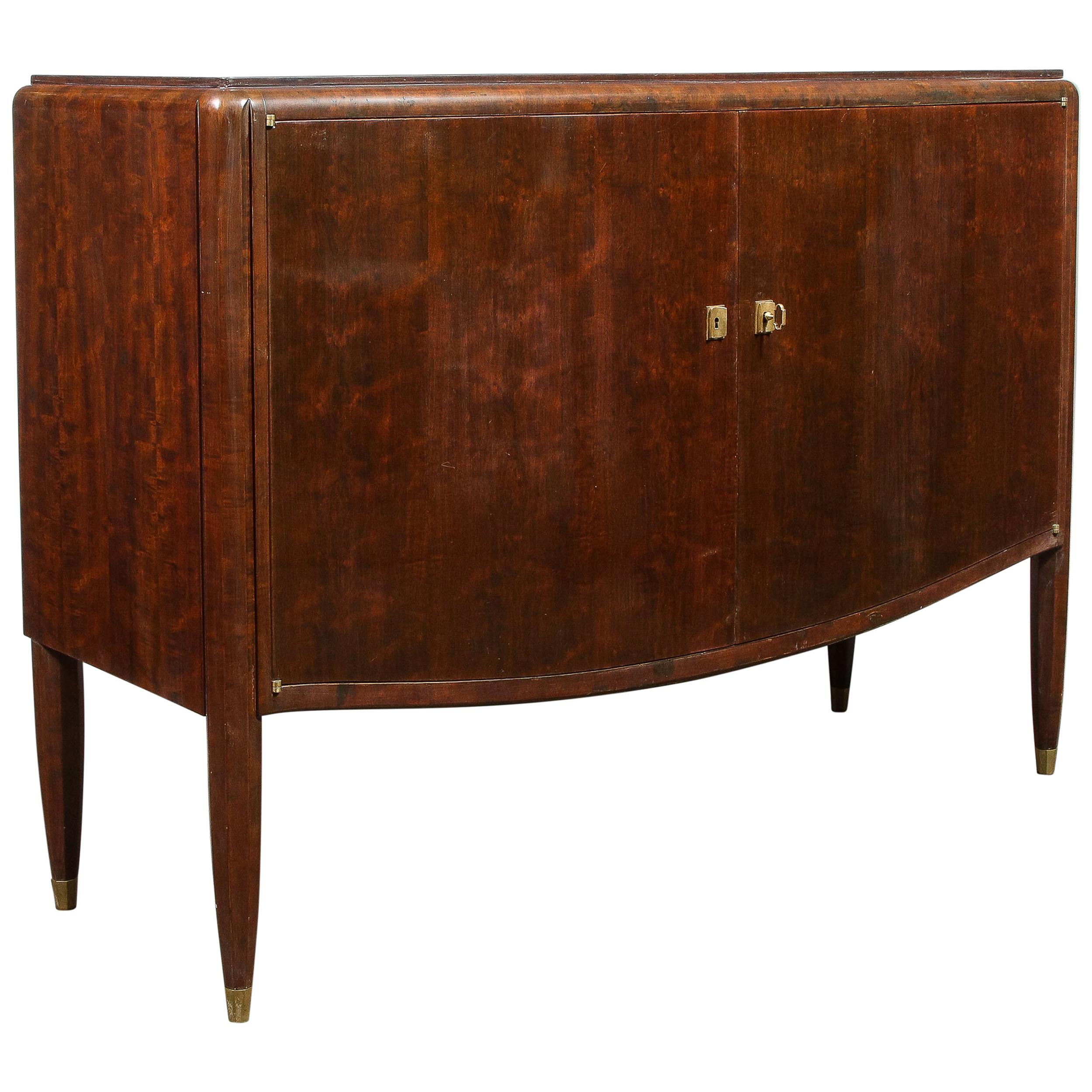 Signed Jules Leleu Art Deco Burled Acacia Cabinet w/ Bronze Fittings