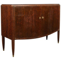 Signed Jules Leleu Art Deco Burled Acacia Cabinet w/ Bronze Fittings
