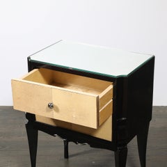 Art Deco Directoire Style Ebonized Nightstands W/Shagreen Fronts & Mirrored Tops