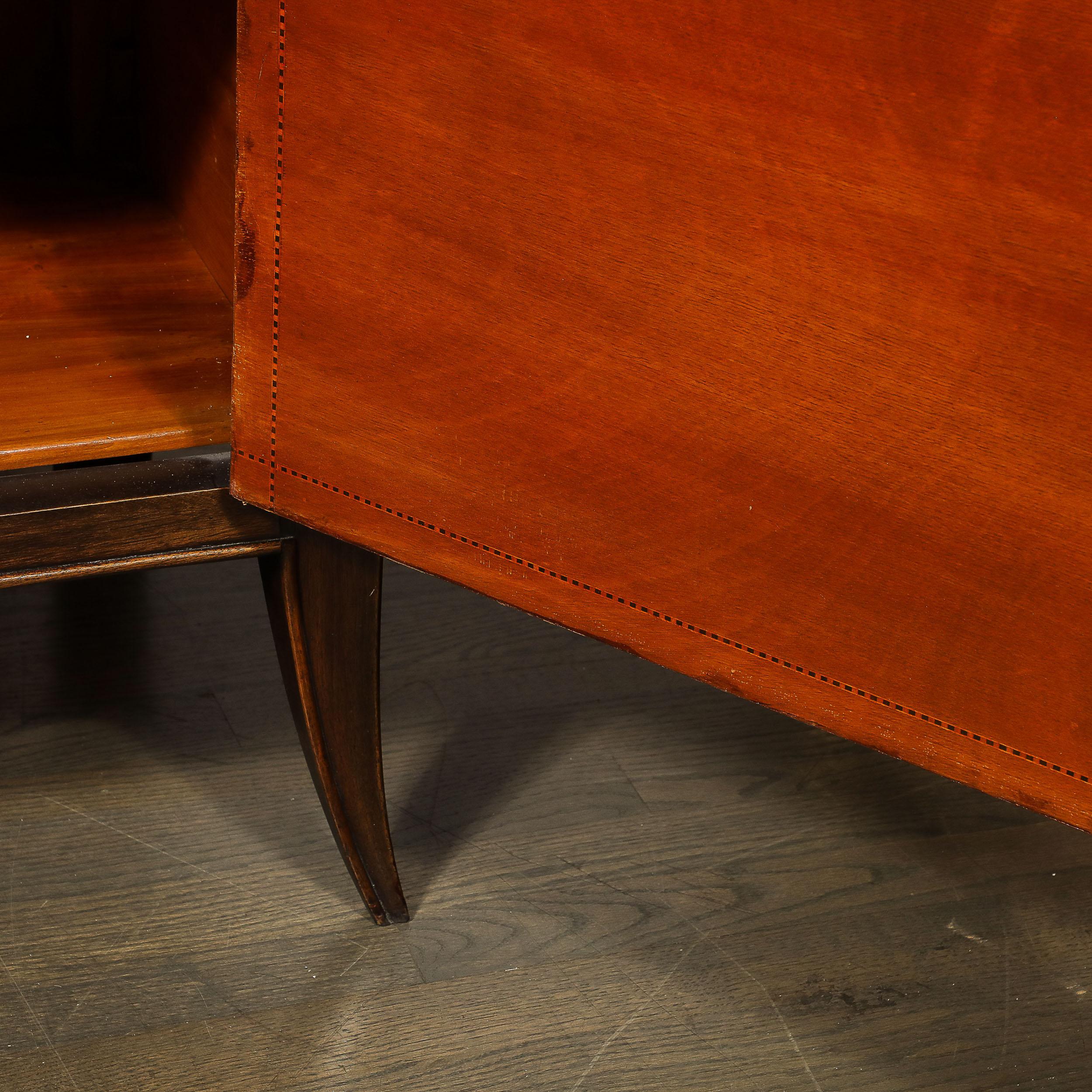 Credenza in stile Art Déco Directoire in noce e ante in pelle di cuoio in vendita 4