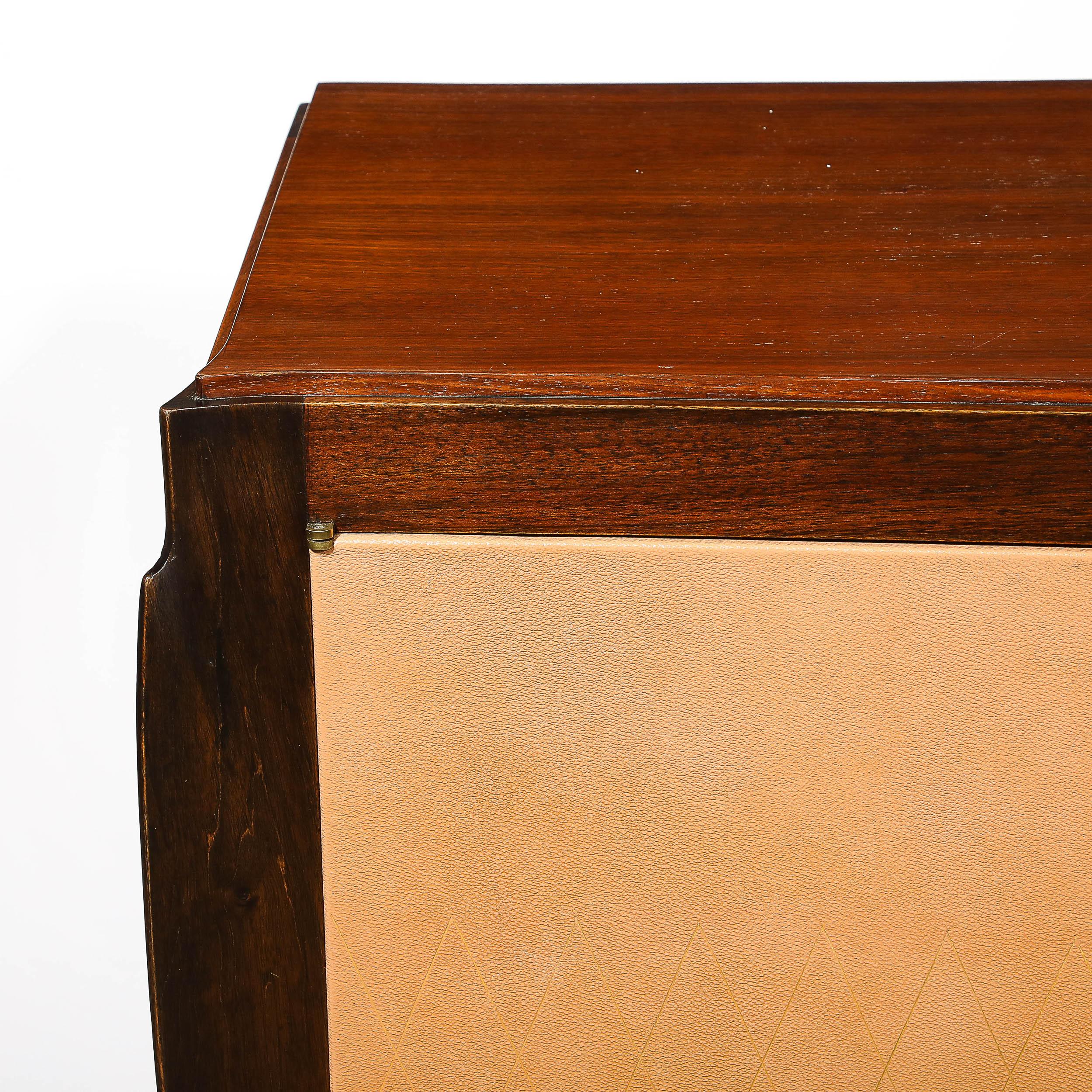 Credenza in stile Art Déco Directoire in noce e ante in pelle di cuoio in vendita 5