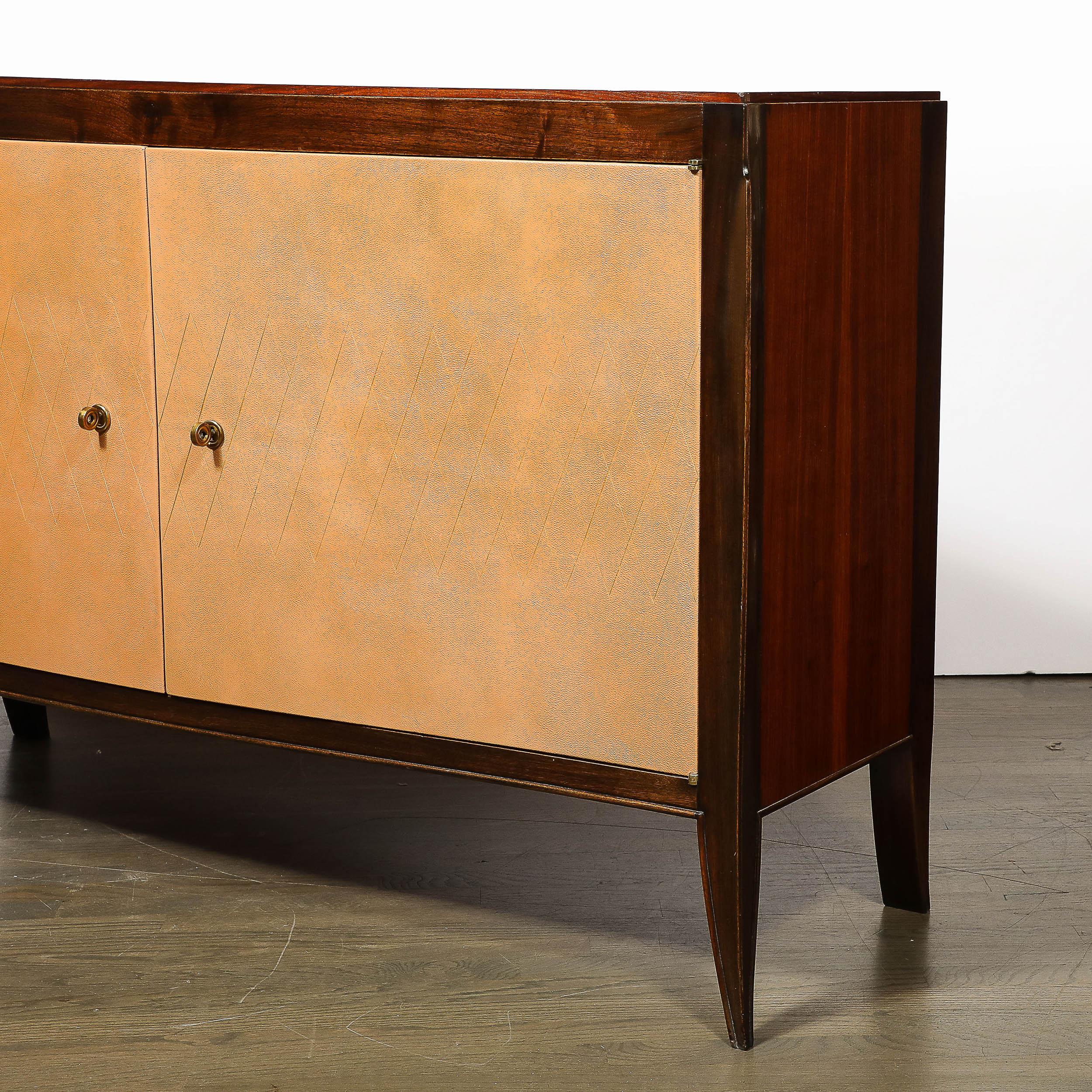 Credenza in stile Art Déco Directoire in noce e ante in pelle di cuoio in vendita 7