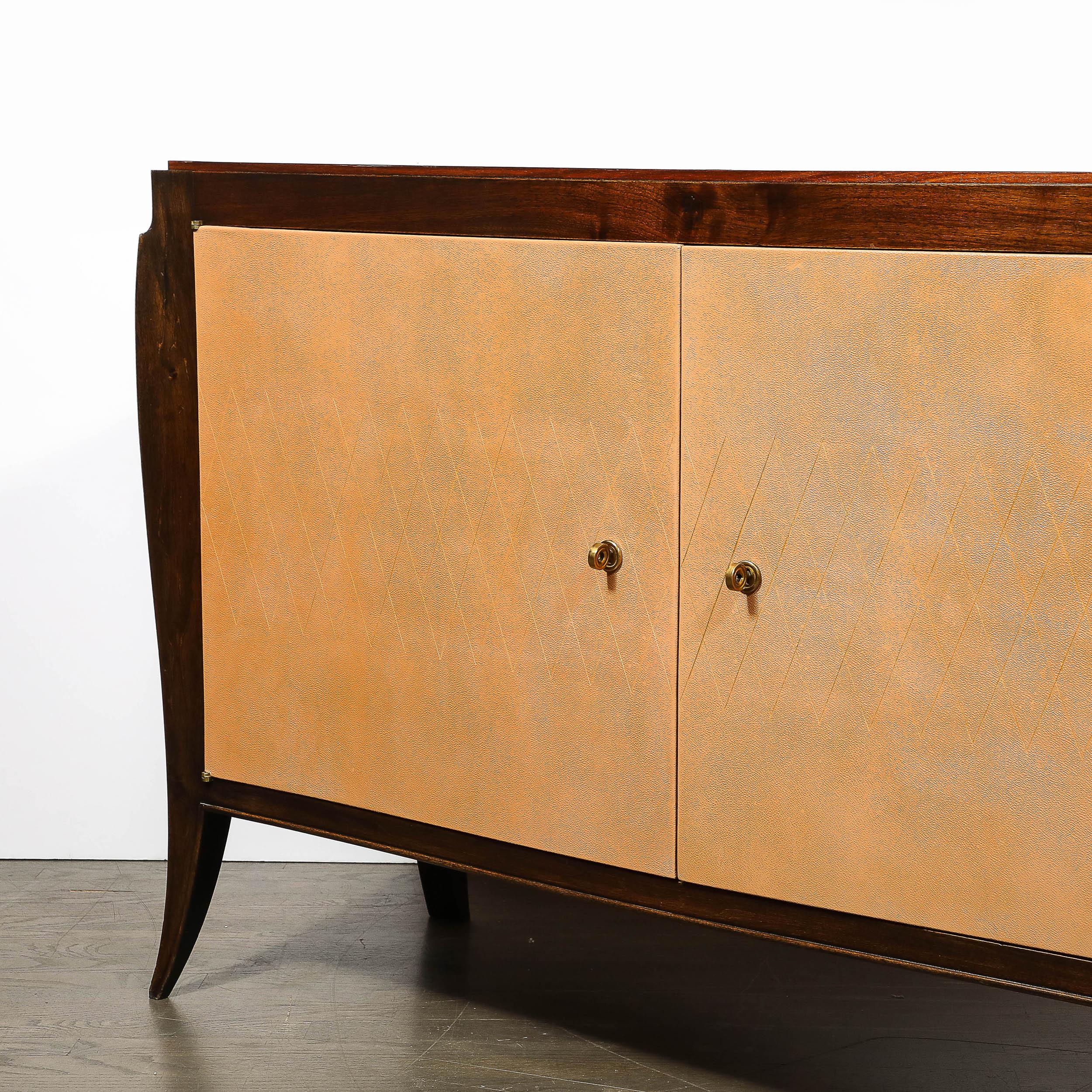 Credenza in stile Art Déco Directoire in noce e ante in pelle di cuoio in vendita 8