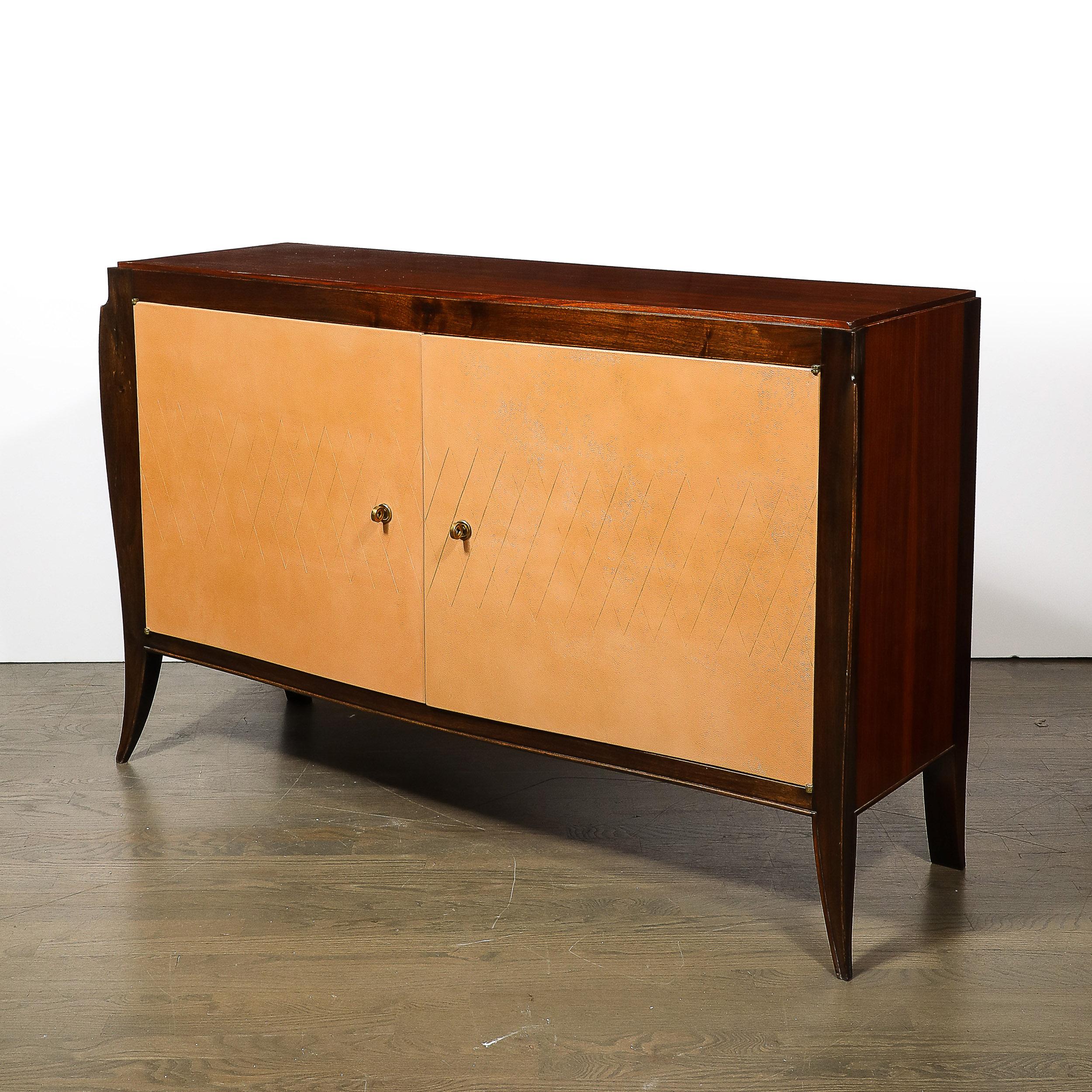 Credenza in stile Art Déco Directoire in noce e ante in pelle di cuoio in vendita 9