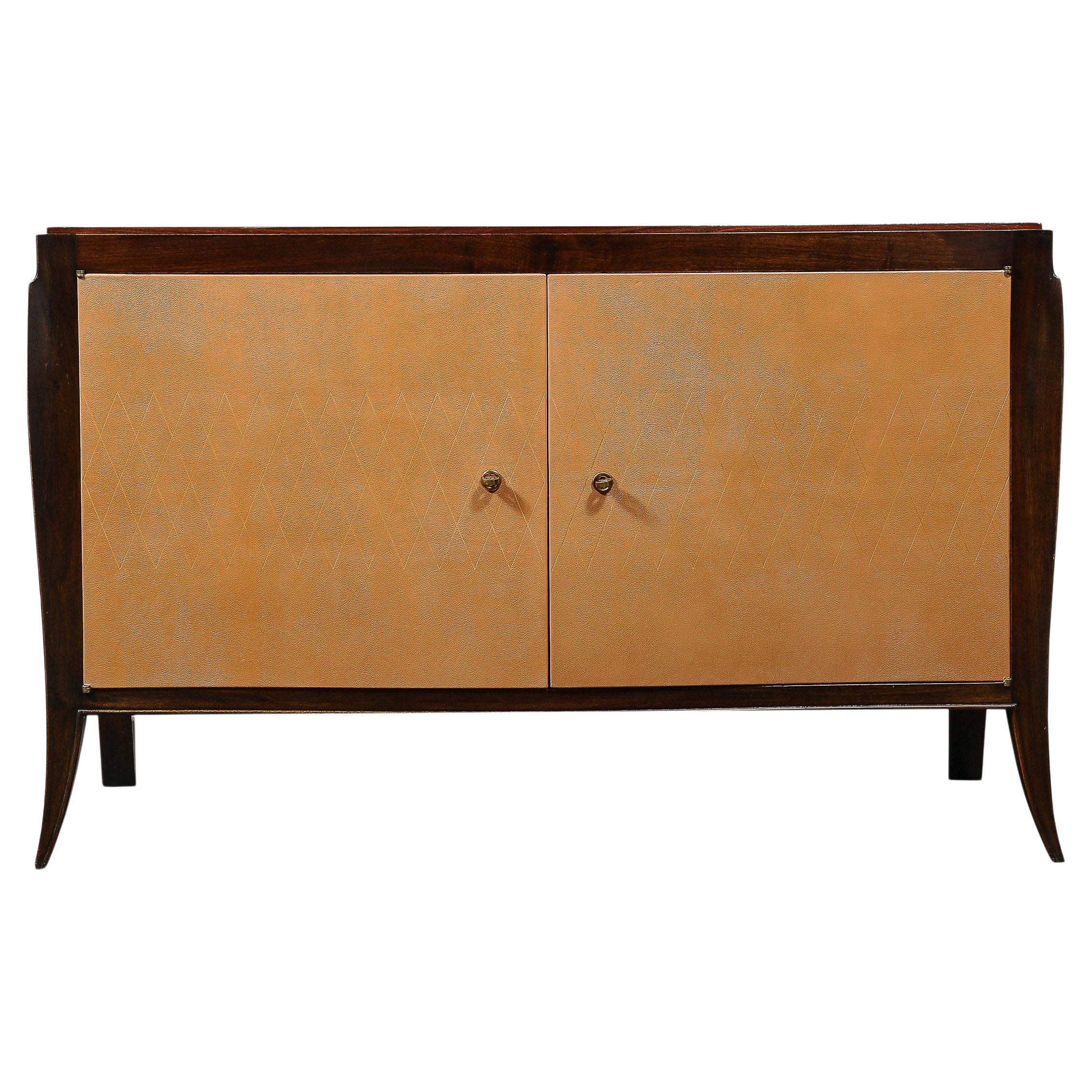 Art Deco Directoire Style Sideboard in Walnut & Doors in Saddle Leather