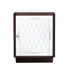 Art Deco Directoire Style Walnut, Mirrored & Reverse Etched Detail Bar Cabinet