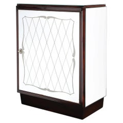 Art Deco Directoire Style Walnut, Mirrored & Reverse Etched Detail Bar Cabinet