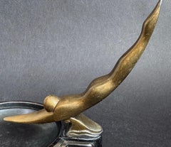 "Art Deco Dish with Diver", Rare Bronze Dish with Streamlined Figure by Greist