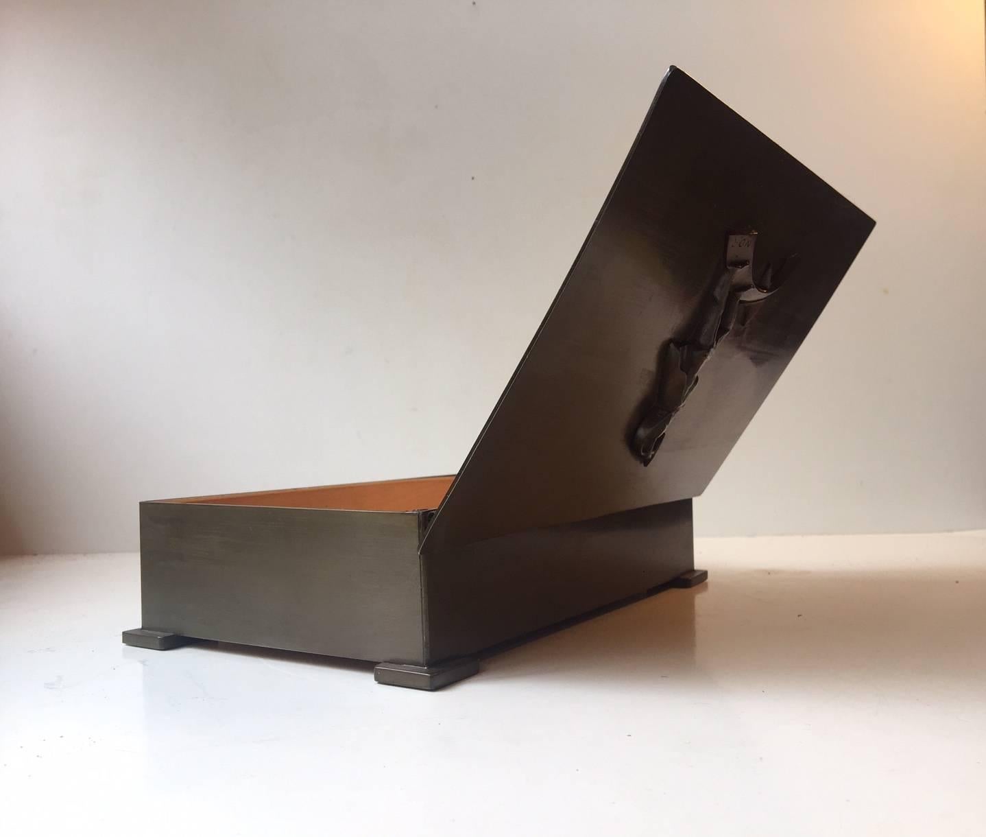 Danish Art Deco Disko Metal Cigar Box with Motif' by N. Dam Ravn, Denmark, 1930s For Sale