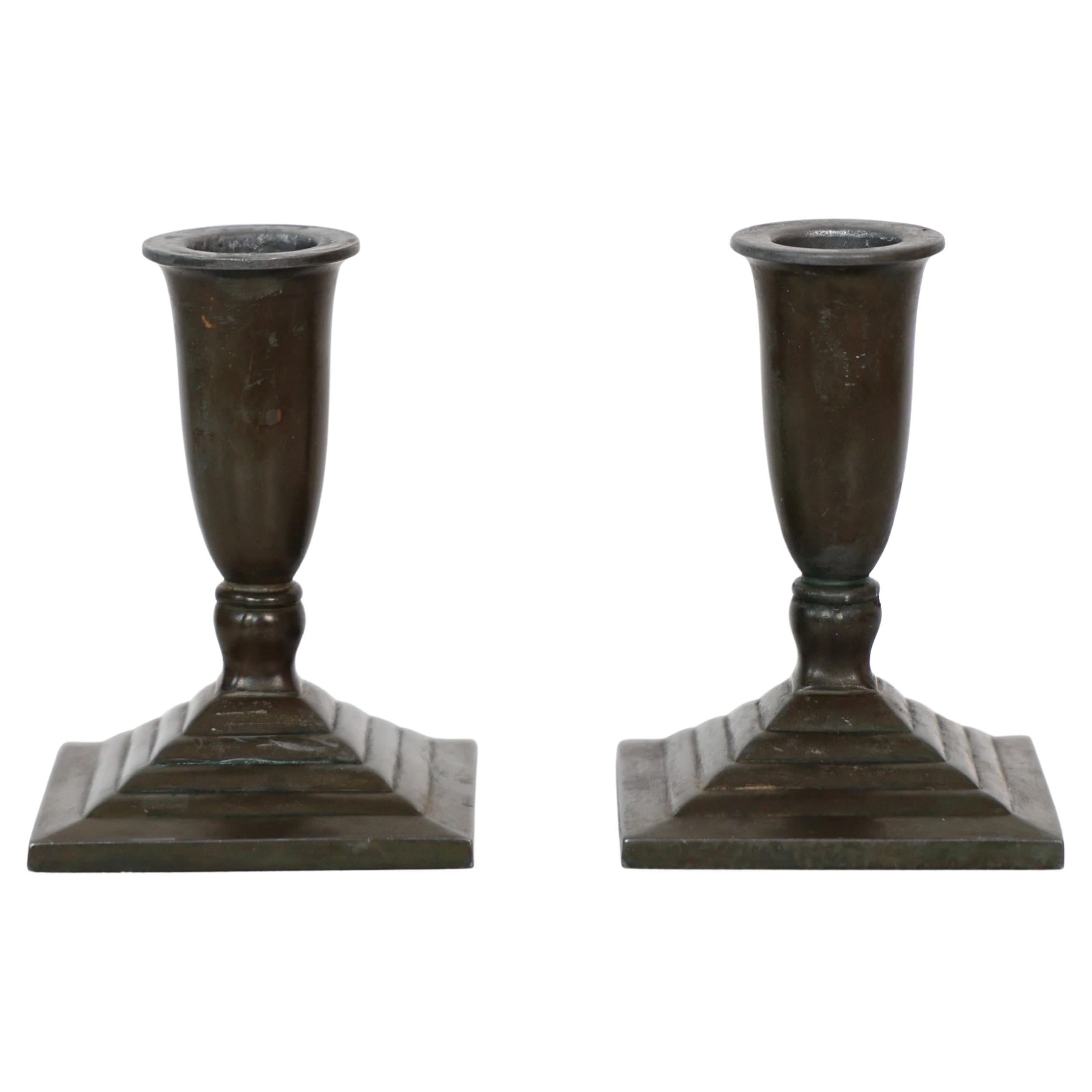 Art Deco Diskometal Candlestick Holders by Just Andersen, 1930s, Denmark