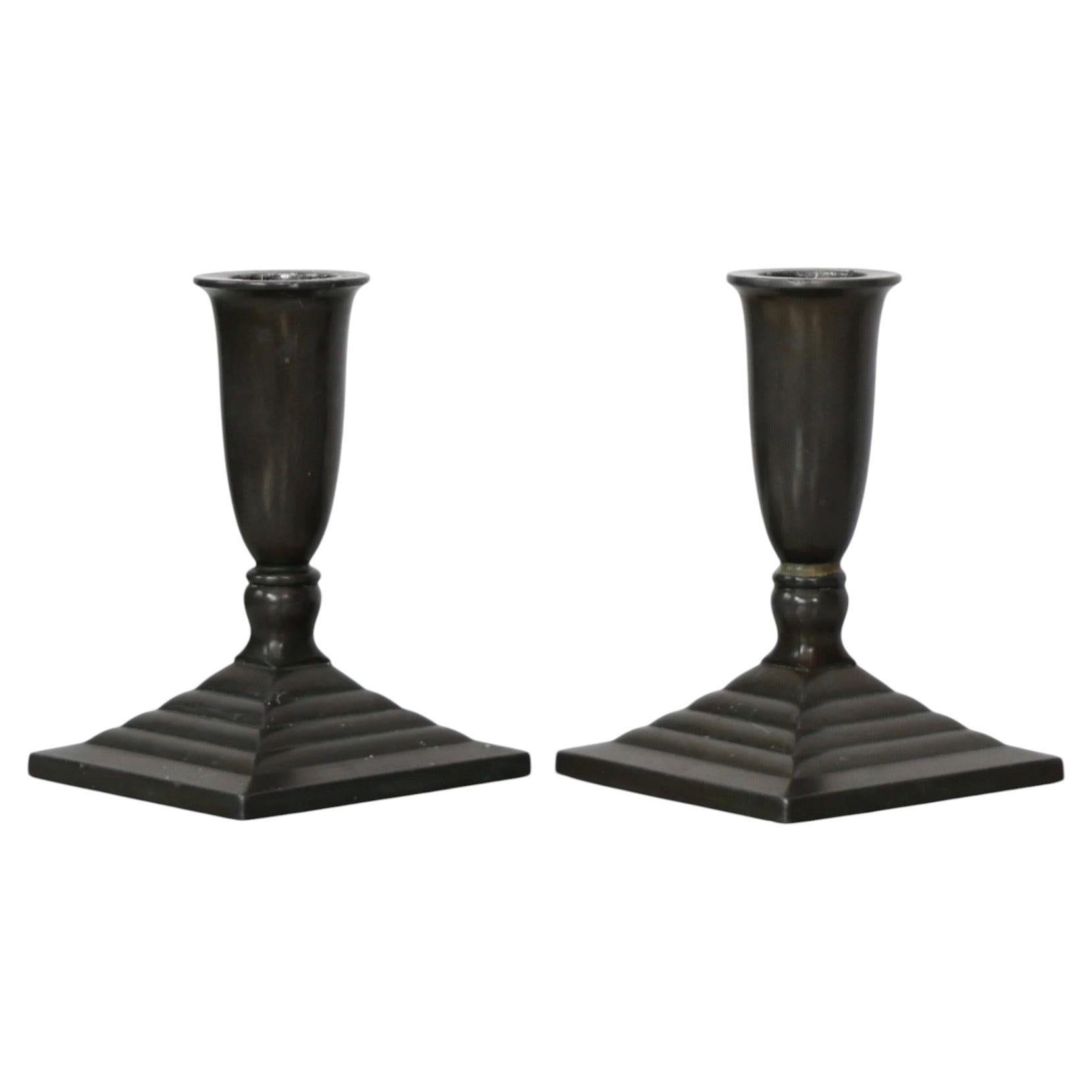 Bougeoirs Art Déco Diskometal par Just Andersen, années 1930, Danemark