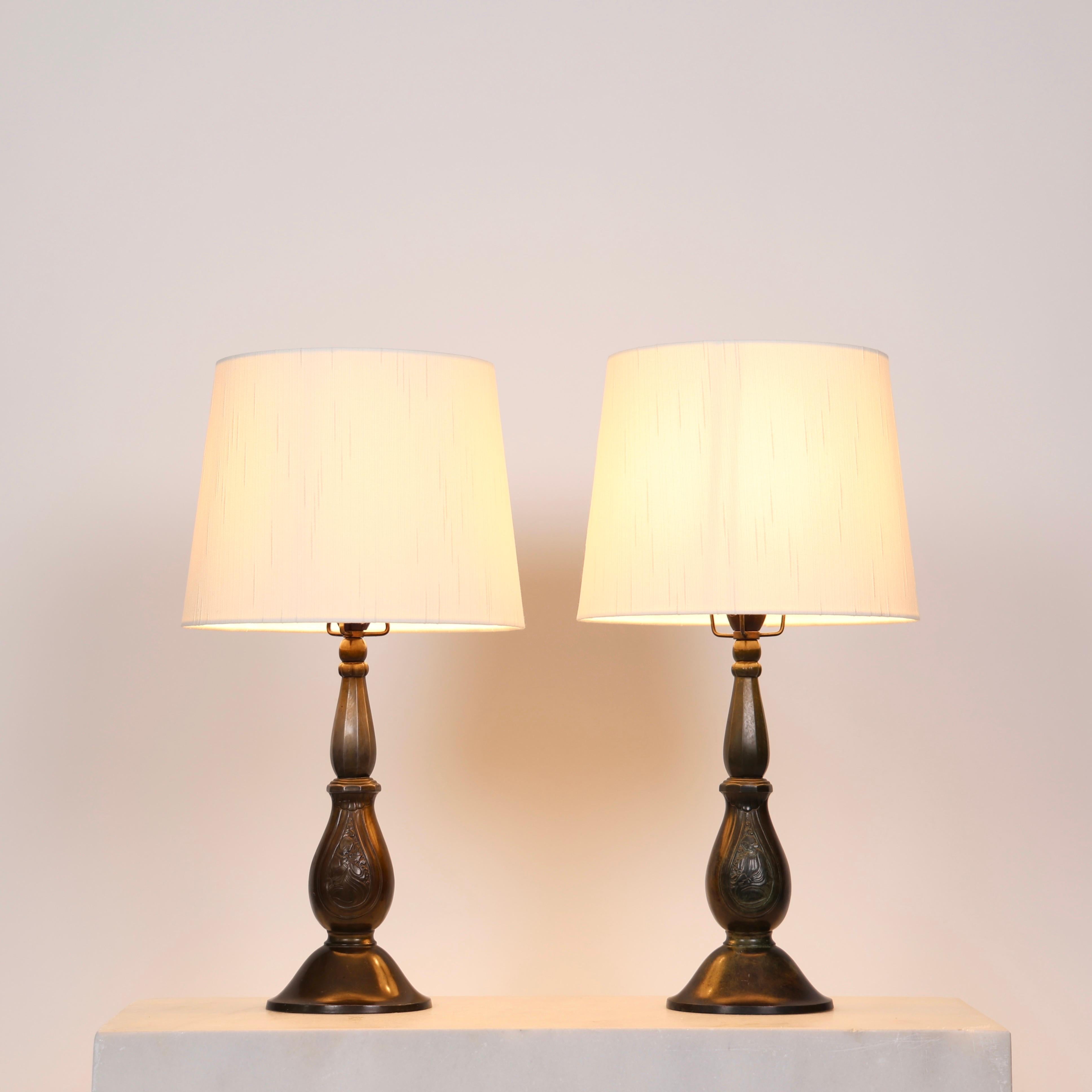 Lámparas de mesa Art Déco Diskometal Just Andersen, Años 20, Dinamarca en Bueno estado para la venta en Værløse, DK