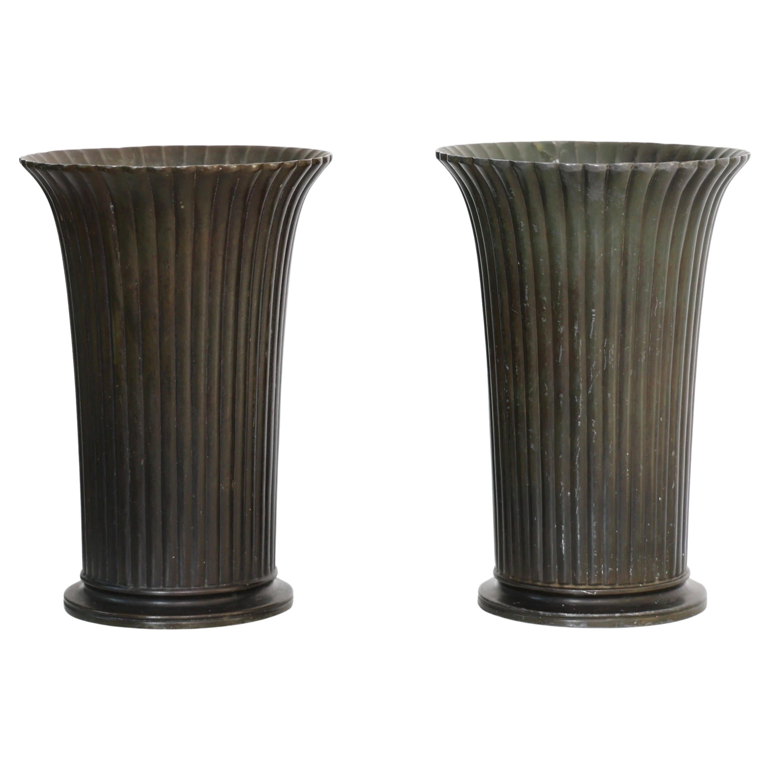Art Deco Diskometal Vases by Just Andersen, 1940s, Denmark For Sale