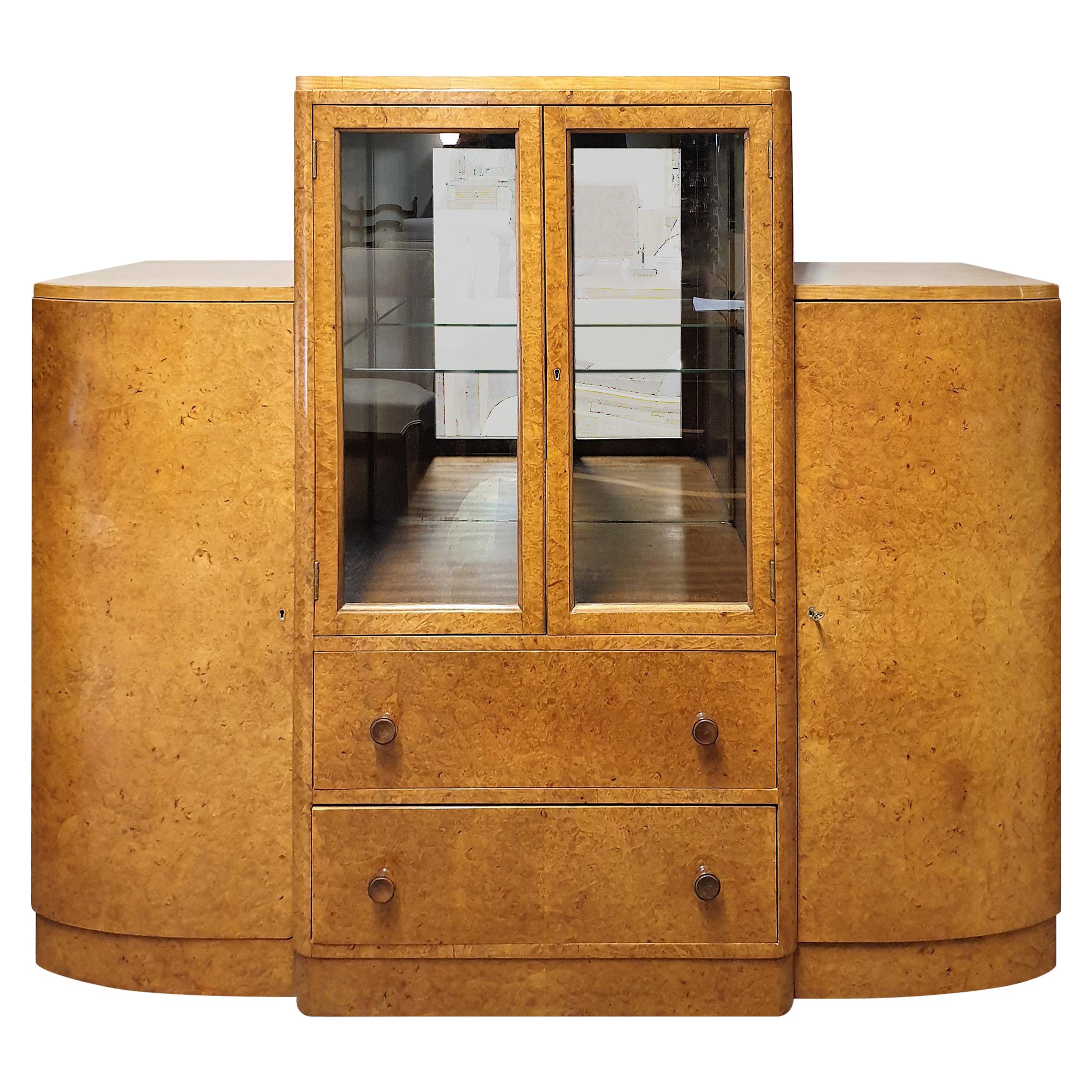 Art Deco Display Cabinet in Burr Walnut For Sale